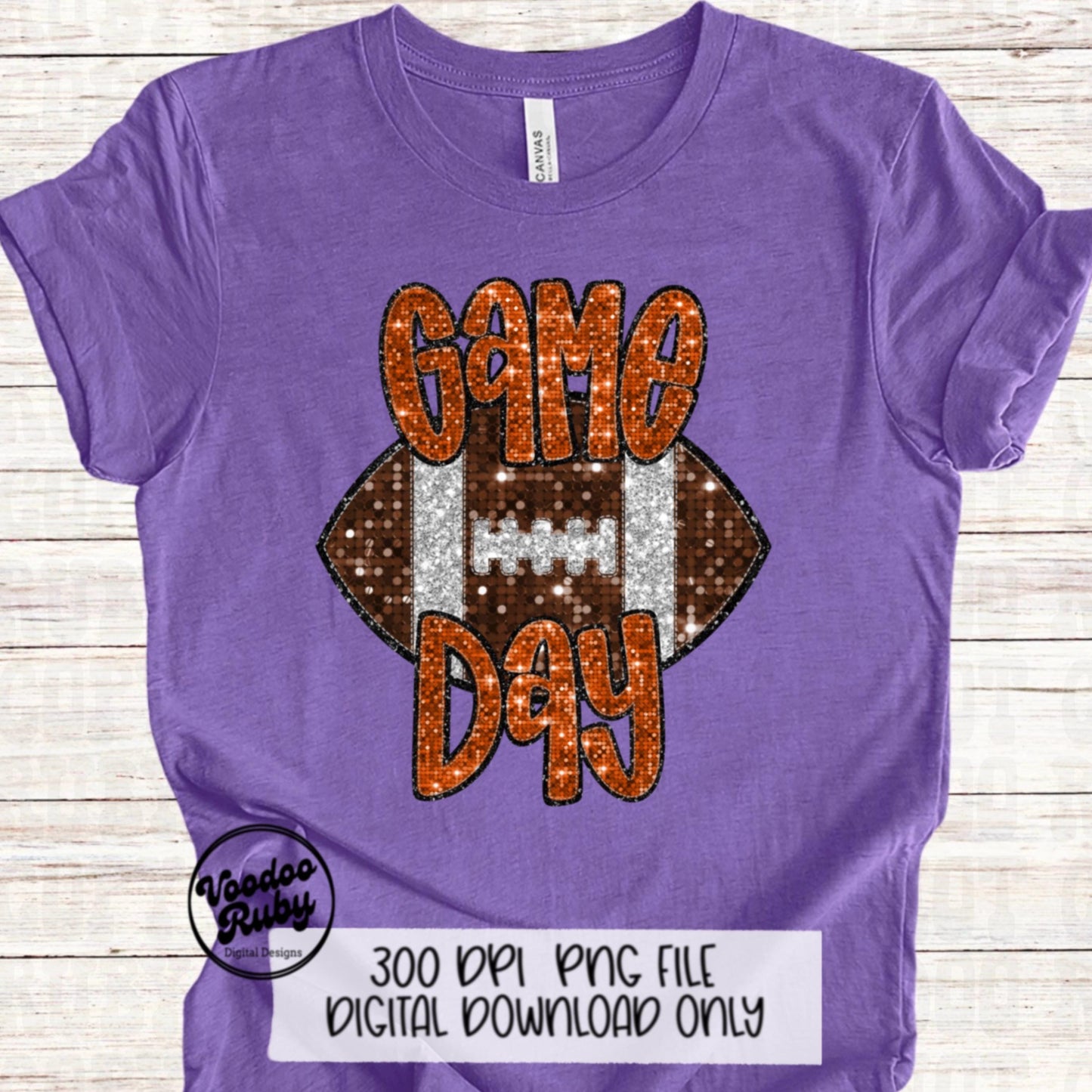 Football Game Day Orange Sequin PNG Design Sublimation Faux Embroidery Hand Drawn Digital Download Football Mascot PNG Glitter Printable DTF
