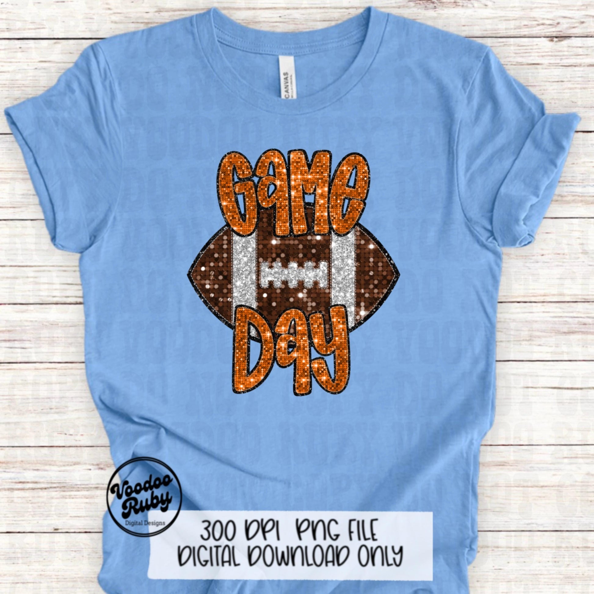 Football Game Day Orange Sequin PNG Design Sublimation Faux Embroidery Hand Drawn Digital Download Football Mascot PNG Glitter Printable DTF
