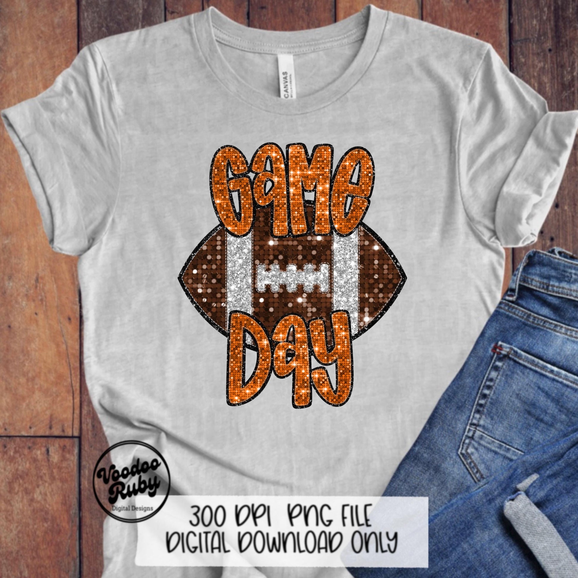 Football Game Day Orange Sequin PNG Design Sublimation Faux Embroidery Hand Drawn Digital Download Football Mascot PNG Glitter Printable DTF