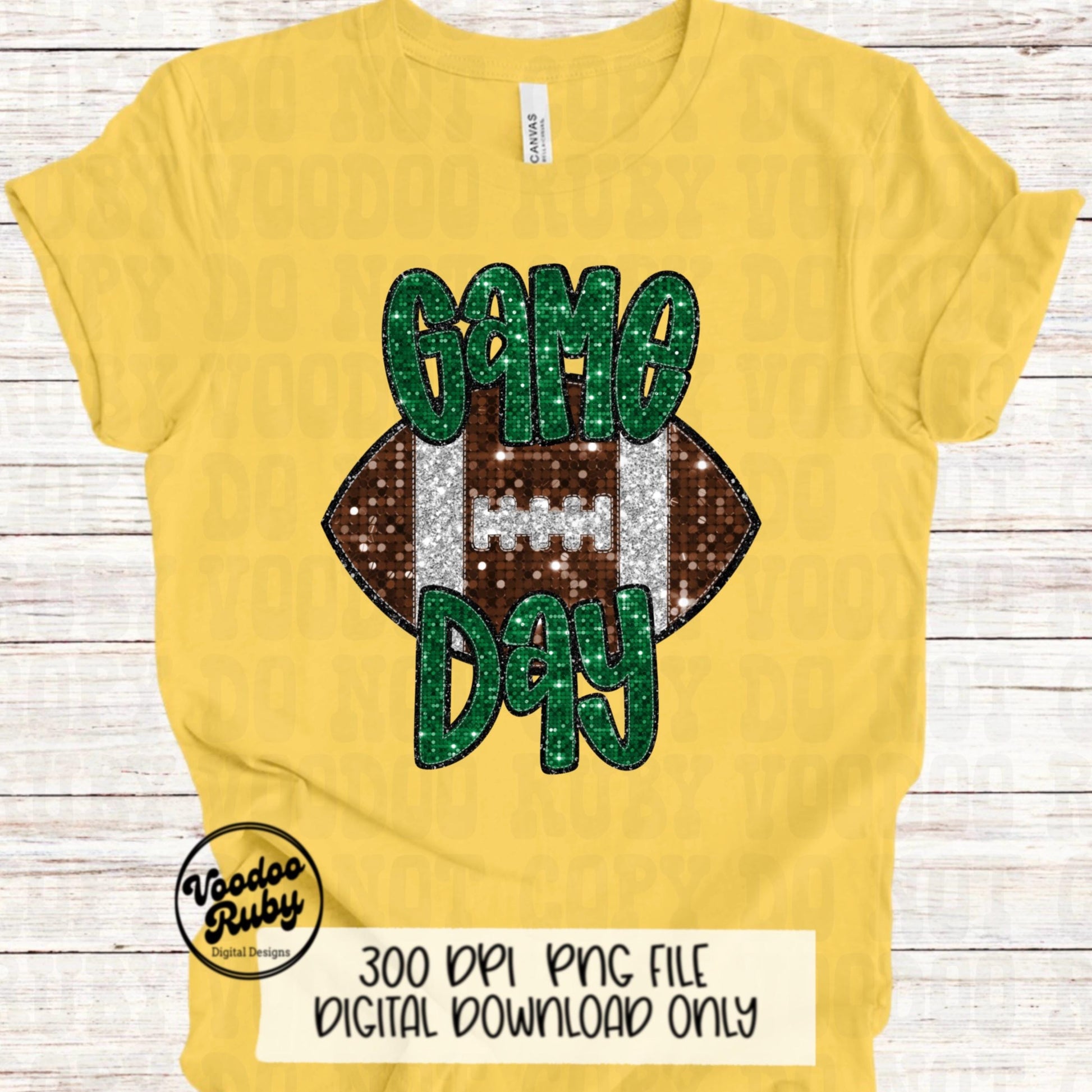Football Game Day Green Sequin PNG Design Sublimation Faux Embroidery Hand Drawn Digital Download Football Mascot PNG Glitter Printable DTF