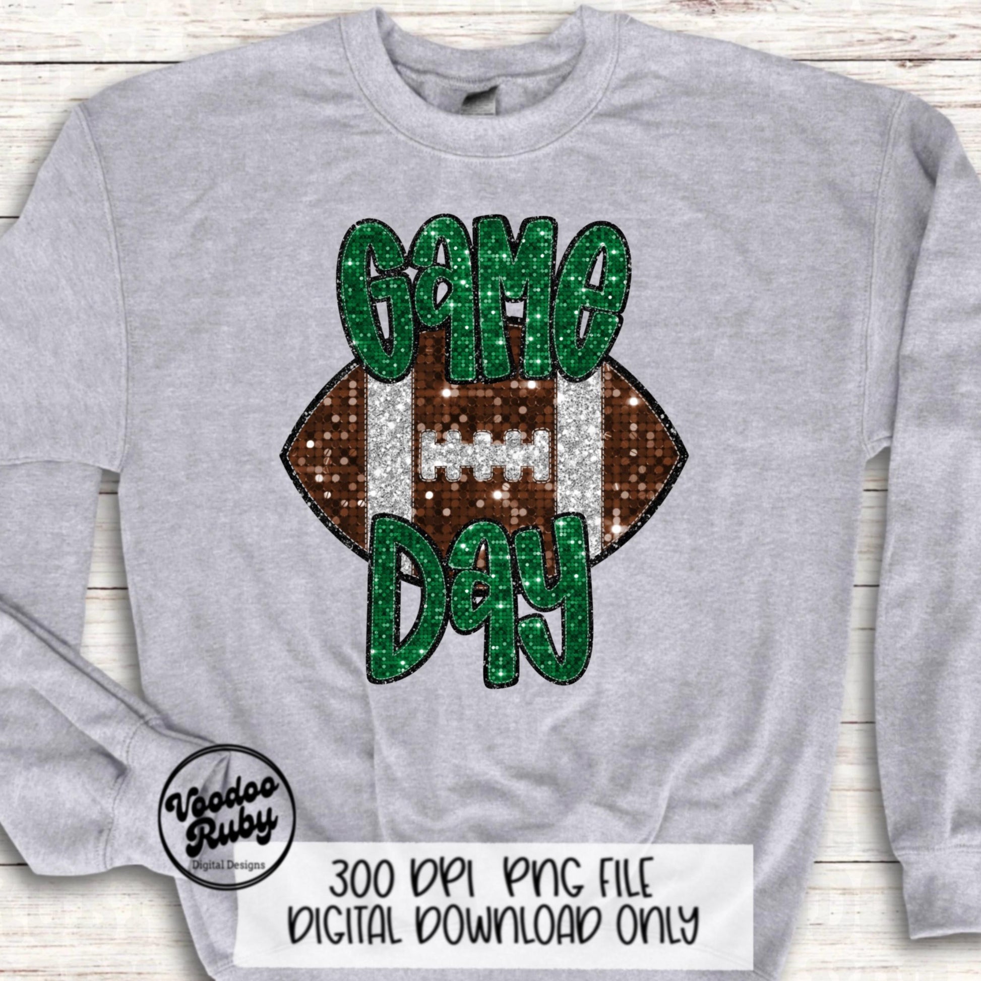 Football Game Day Green Sequin PNG Design Sublimation Faux Embroidery Hand Drawn Digital Download Football Mascot PNG Glitter Printable DTF