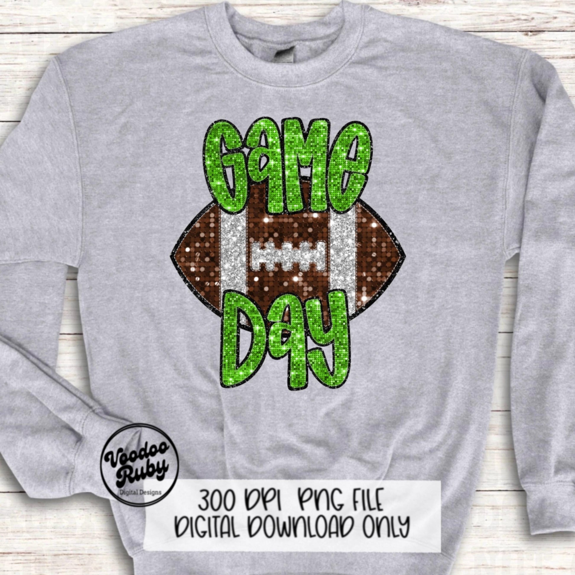 Football Game Day Lime Green Sequin PNG Design Sublimation Faux Embroidery Hand Drawn Digital Download Football Mascot PNG Glitter DTF