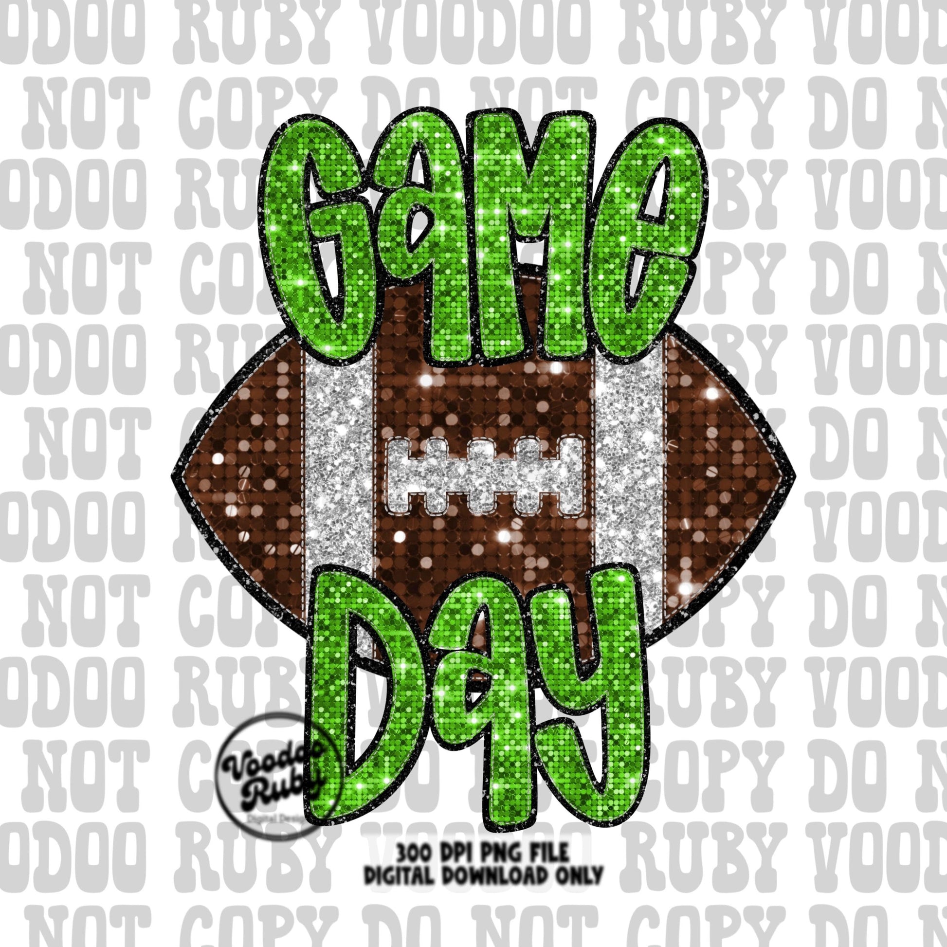 Football Game Day Lime Green Sequin PNG Design Sublimation Faux Embroidery Hand Drawn Digital Download Football Mascot PNG Glitter DTF