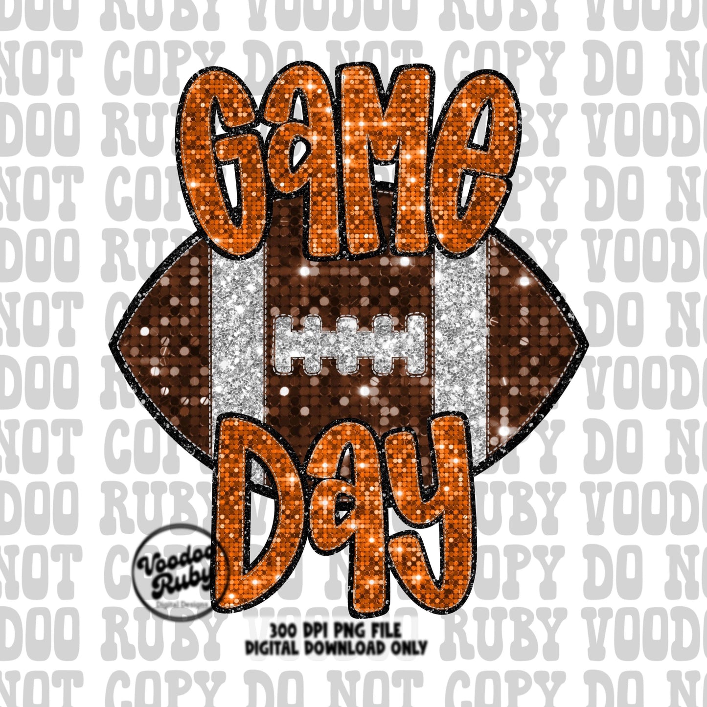 Football Game Day Orange Sequin PNG Design Sublimation Faux Embroidery Hand Drawn Digital Download Football Mascot PNG Glitter Printable DTF
