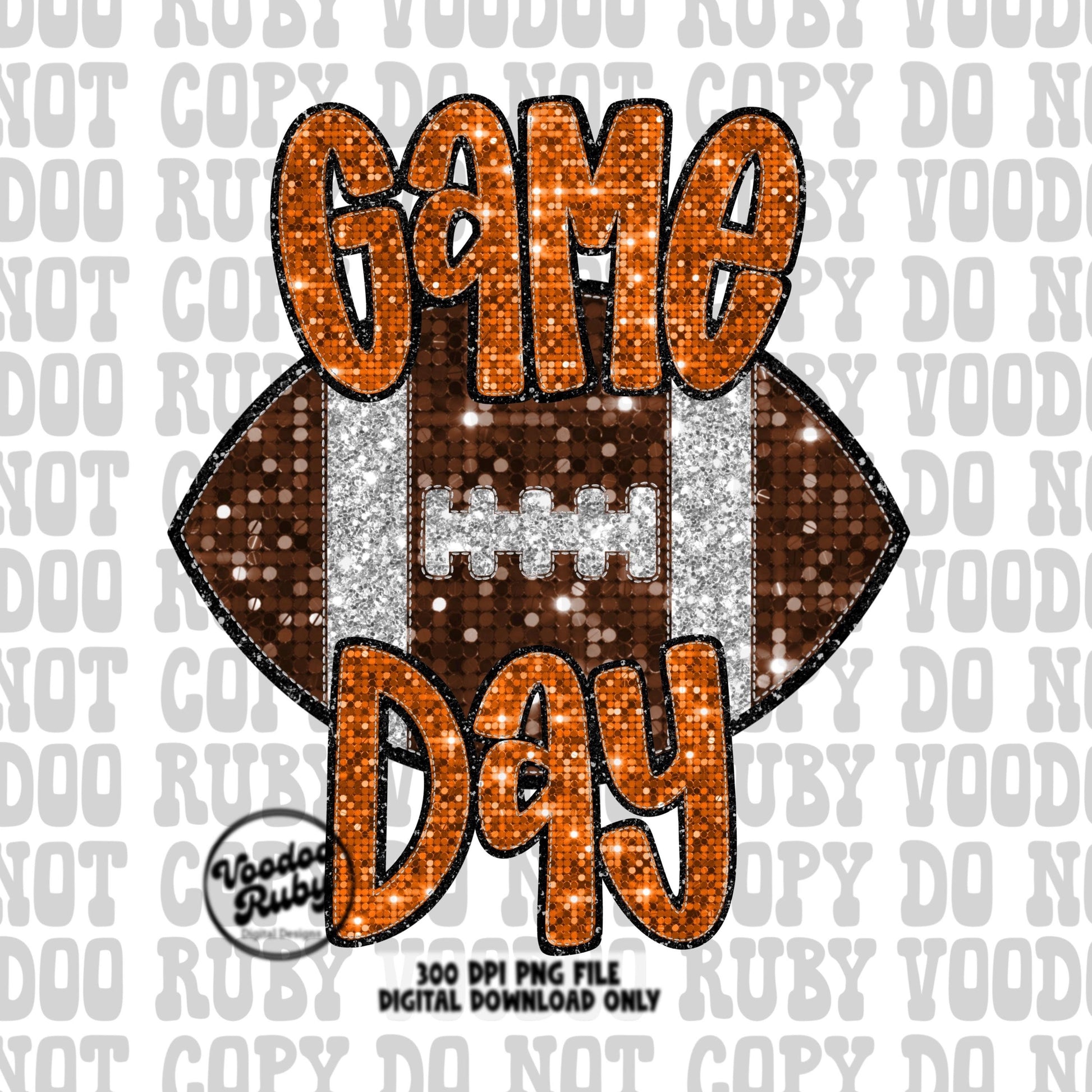 Football Game Day Orange Sequin PNG Design Sublimation Faux Embroidery Hand Drawn Digital Download Football Mascot PNG Glitter Printable DTF