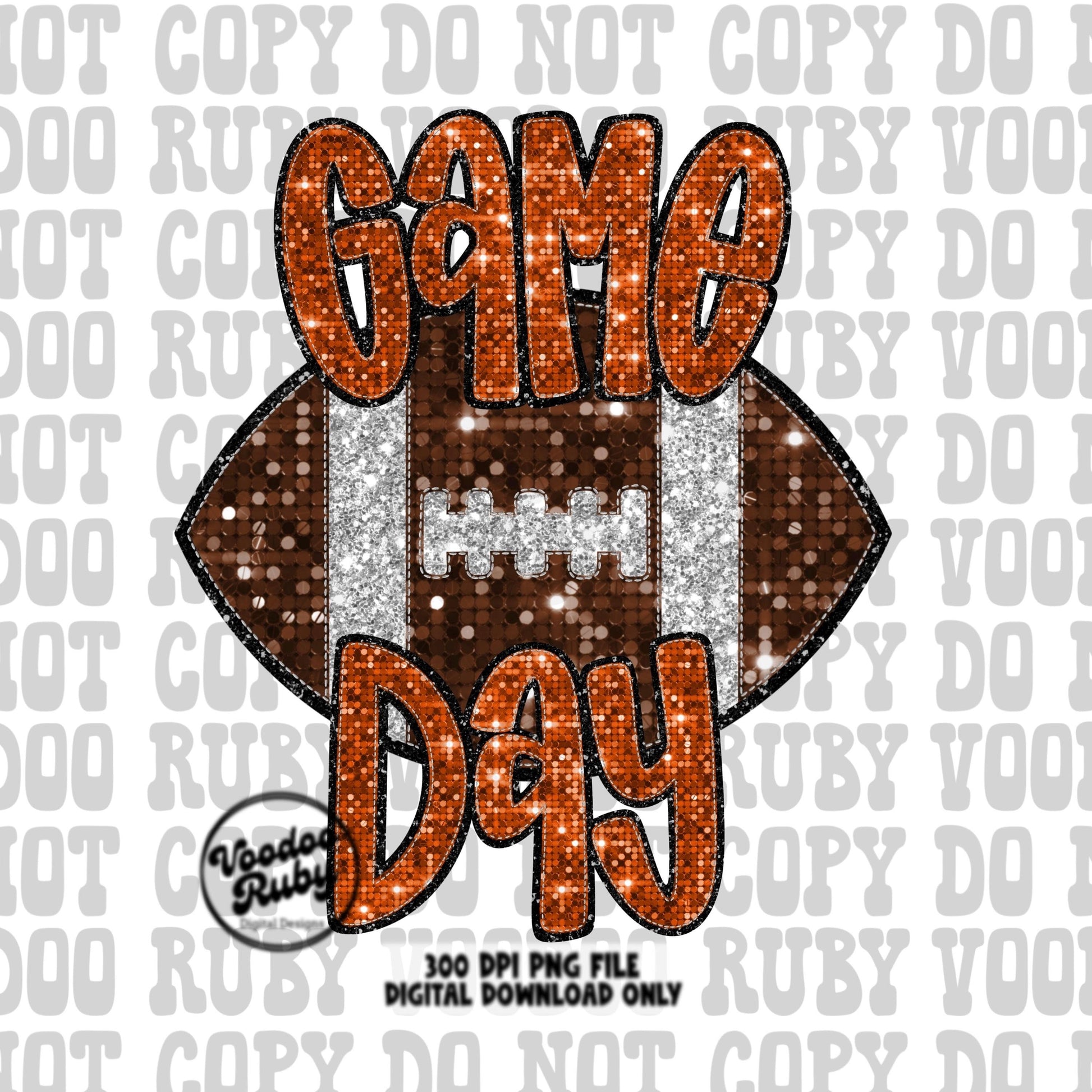 Football Game Day Orange Sequin PNG Design Sublimation Faux Embroidery Hand Drawn Digital Download Football Mascot PNG Glitter Printable DTF