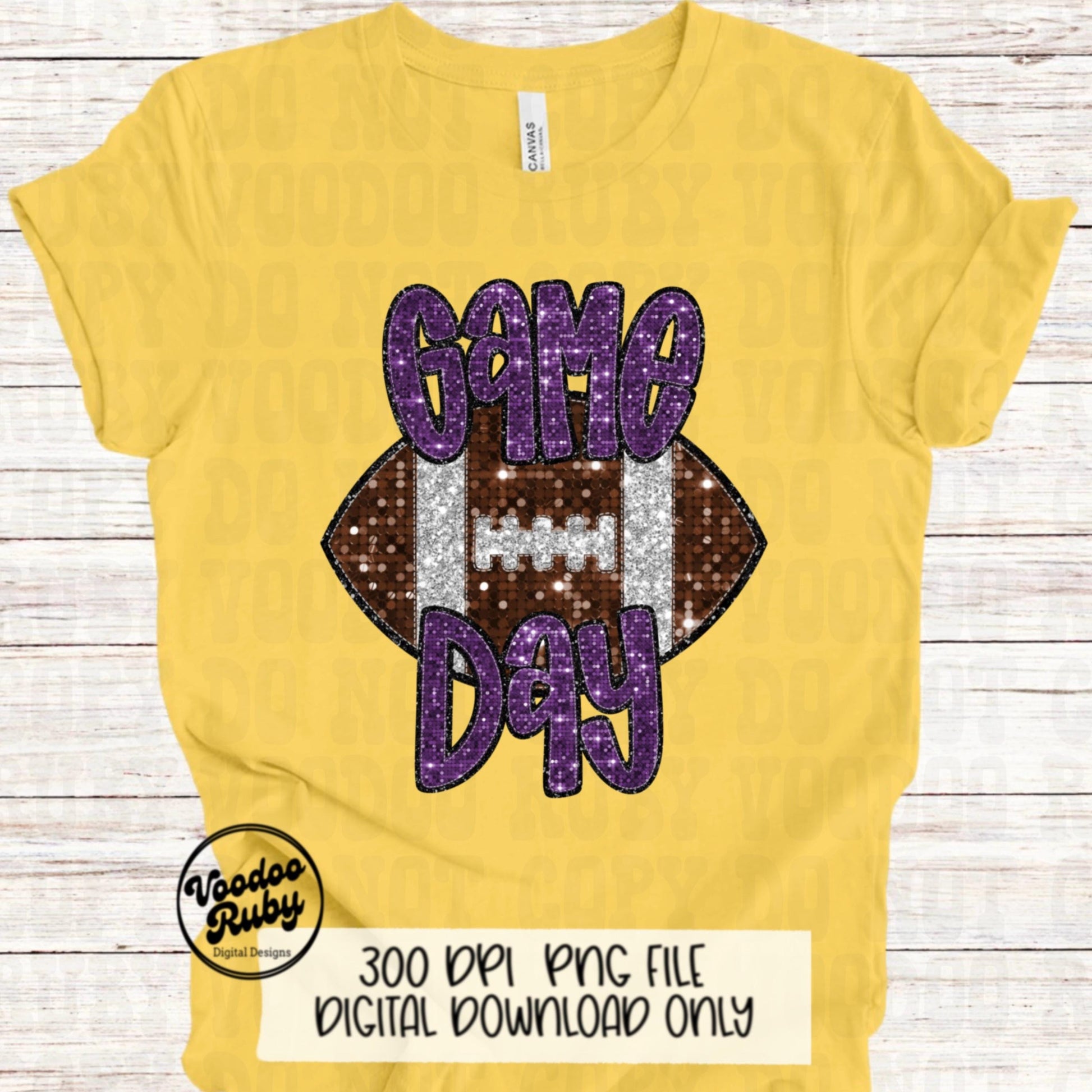 Football Game Day Purple Sequin PNG Design Sublimation Faux Embroidery Hand Drawn Digital Download Football Mascot PNG Glitter Printable DTF