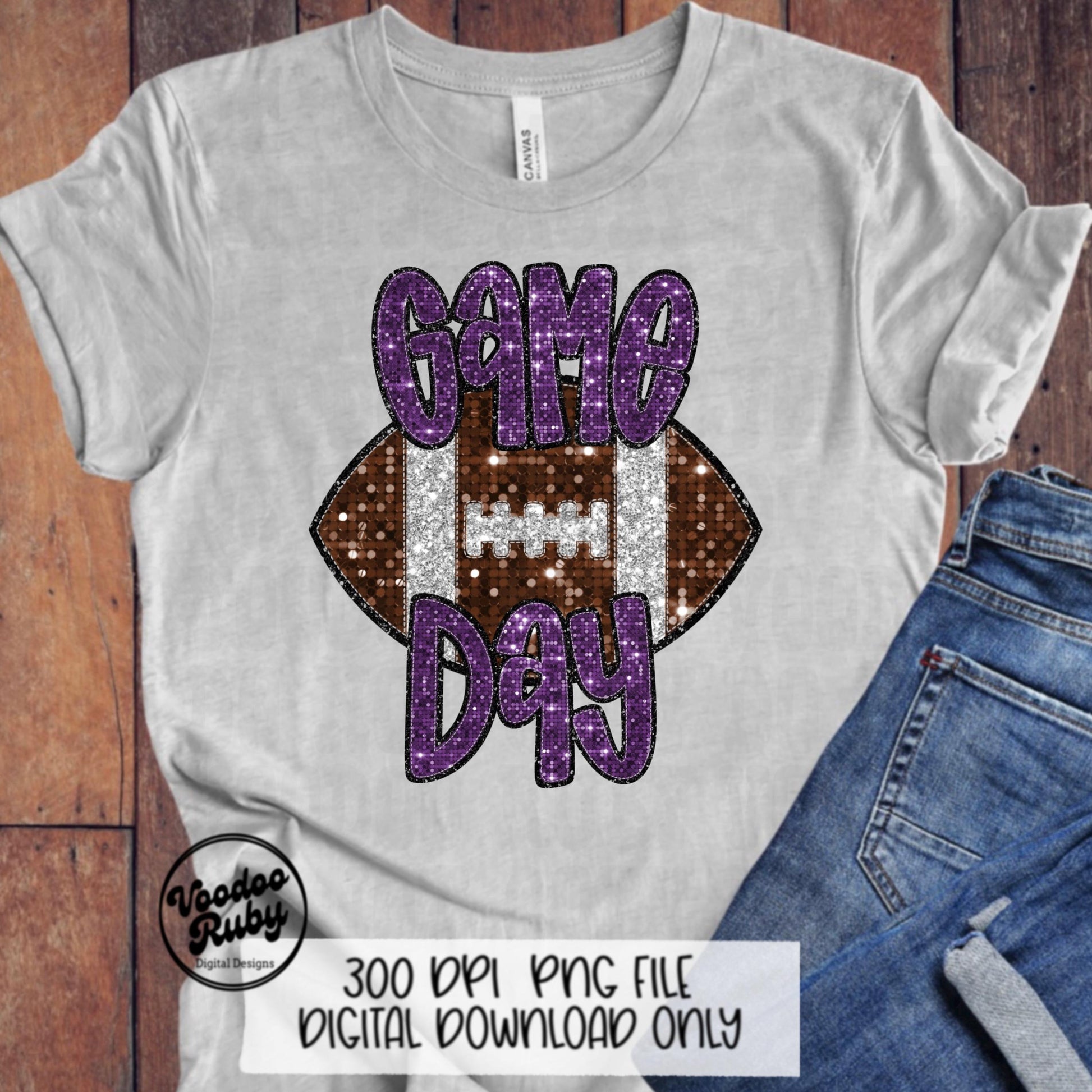 Football Game Day Purple Sequin PNG Design Sublimation Faux Embroidery Hand Drawn Digital Download Football Mascot PNG Glitter Printable DTF