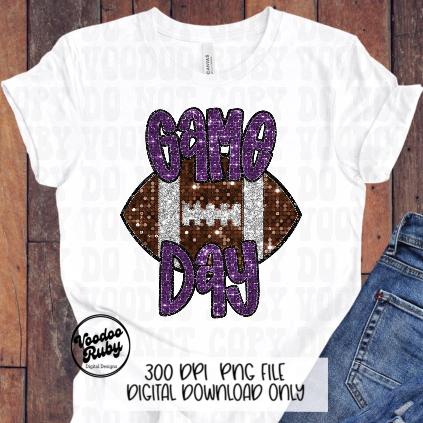 Football Game Day Purple Sequin PNG Design Sublimation Faux Embroidery Hand Drawn Digital Download Football Mascot PNG Glitter Printable DTF