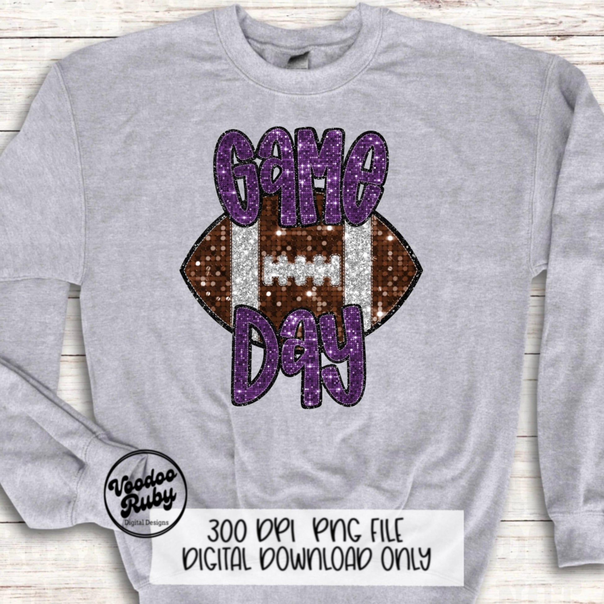 Football Game Day Purple Sequin PNG Design Sublimation Faux Embroidery Hand Drawn Digital Download Football Mascot PNG Glitter Printable DTF