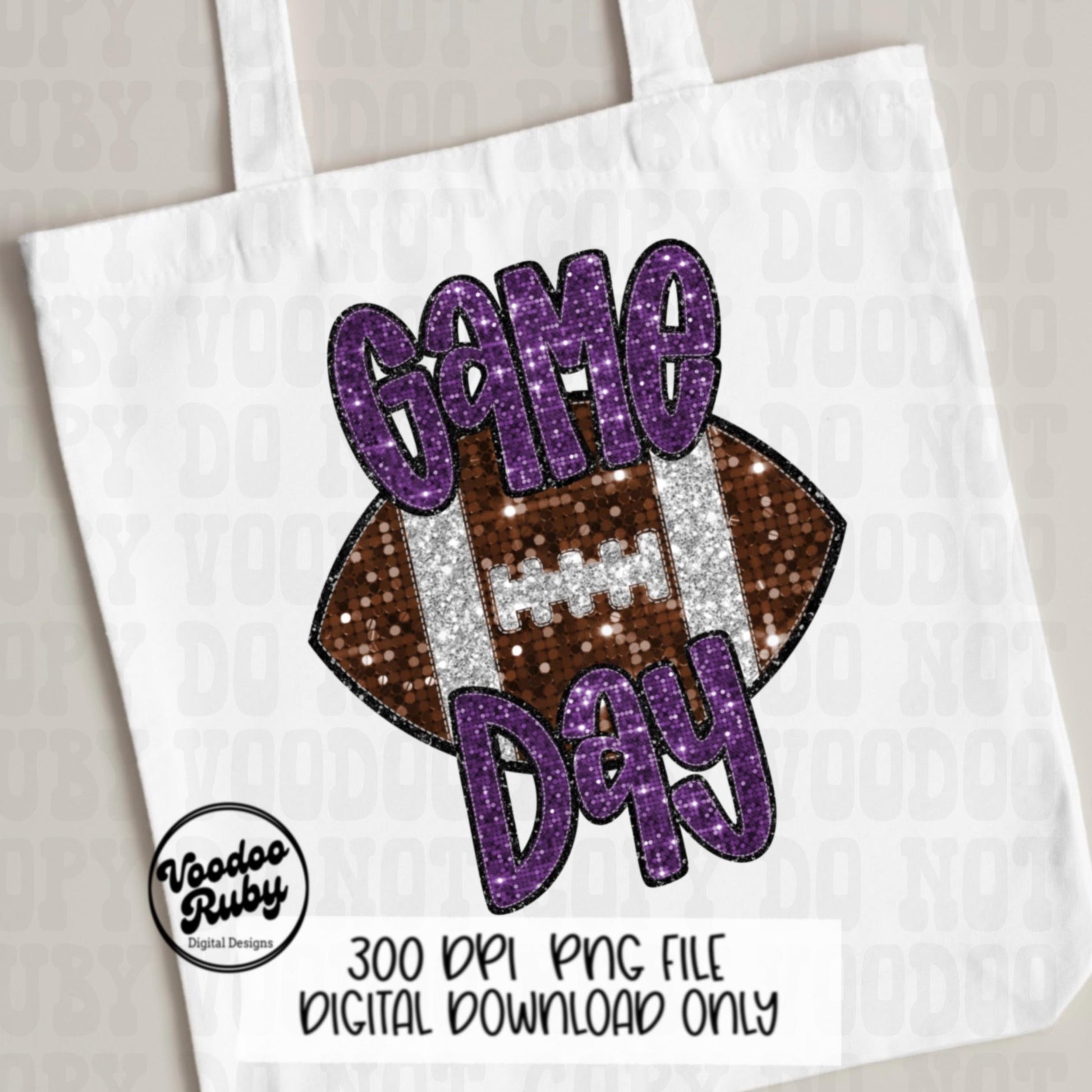 Football Game Day Purple Sequin PNG Design Sublimation Faux Embroidery Hand Drawn Digital Download Football Mascot PNG Glitter Printable DTF