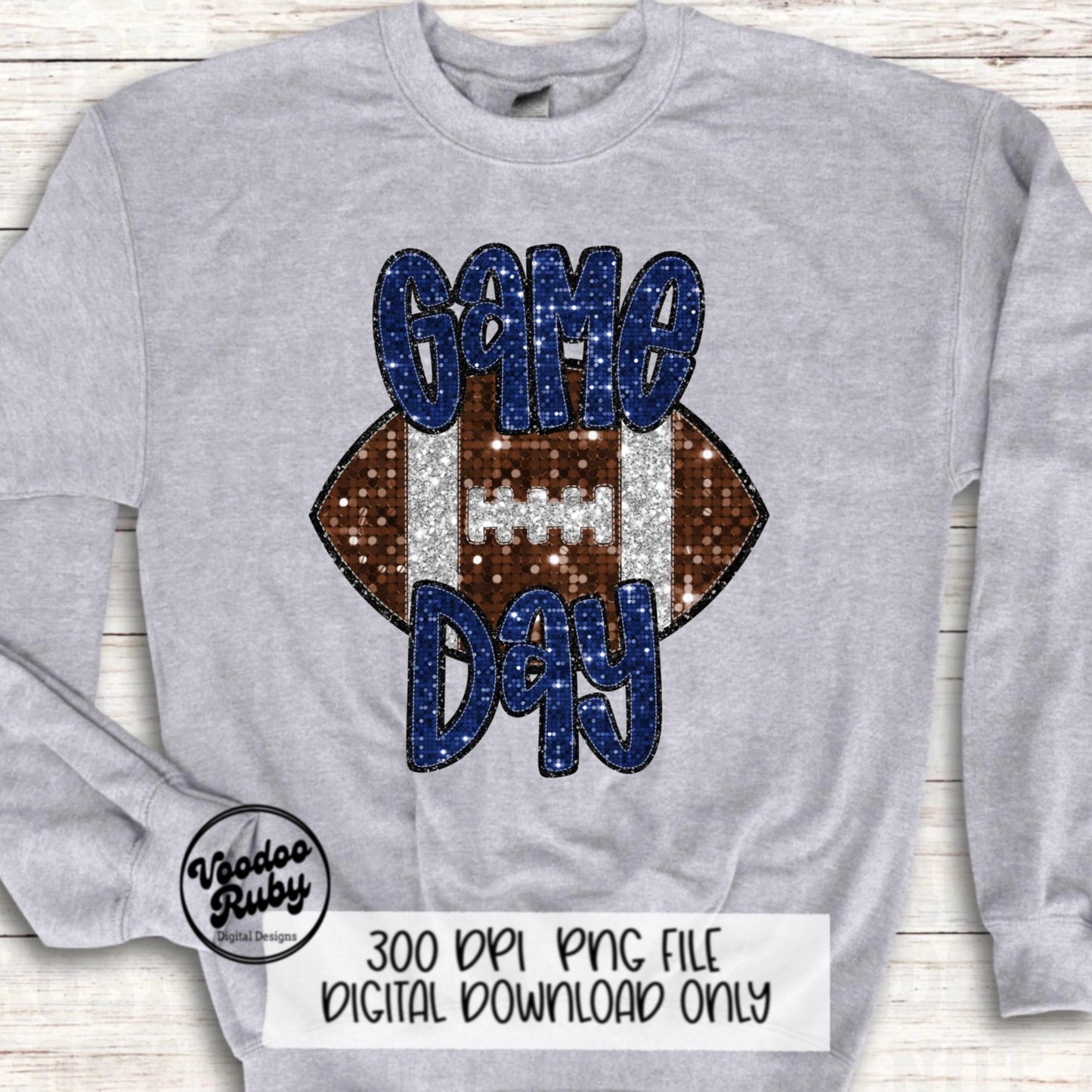 Football Game Day Blue Sequin PNG Design Sublimation Faux Embroidery Hand Drawn Digital Download Football Mascot PNG Glitter Printable DTF