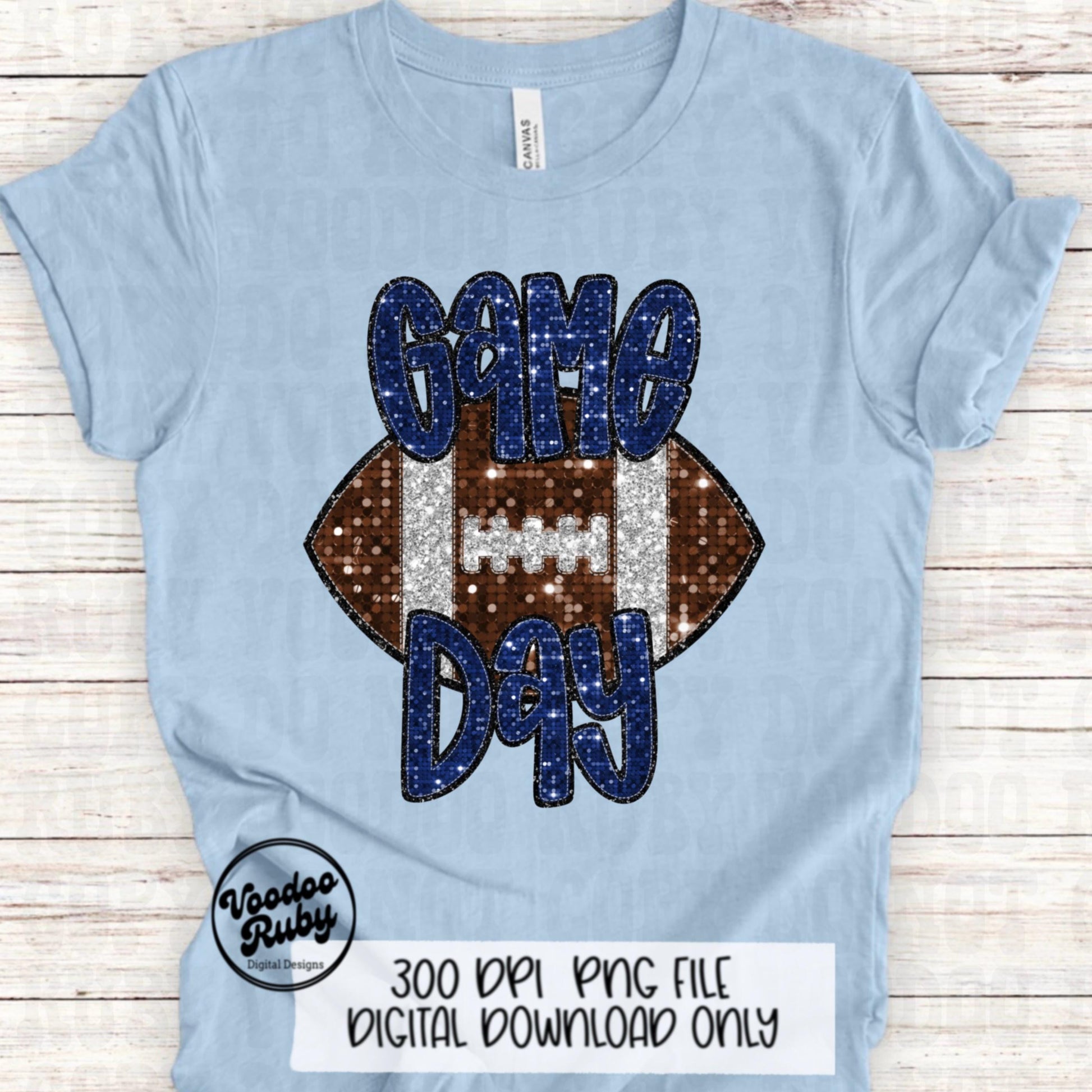 Football Game Day Blue Sequin PNG Design Sublimation Faux Embroidery Hand Drawn Digital Download Football Mascot PNG Glitter Printable DTF