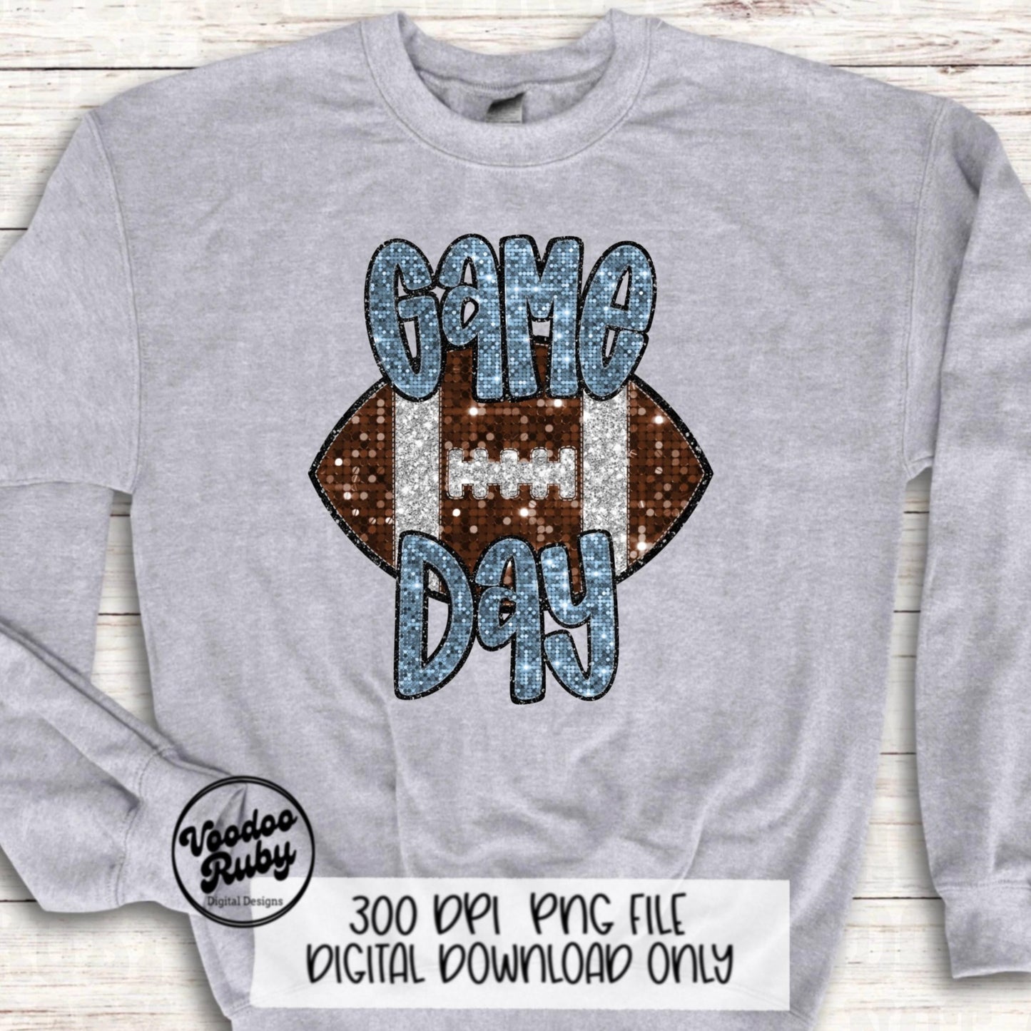 Football Game Day Blue Sequin PNG Design Sublimation Faux Embroidery Hand Drawn Digital Download Football Mascot PNG Glitter Printable DTF