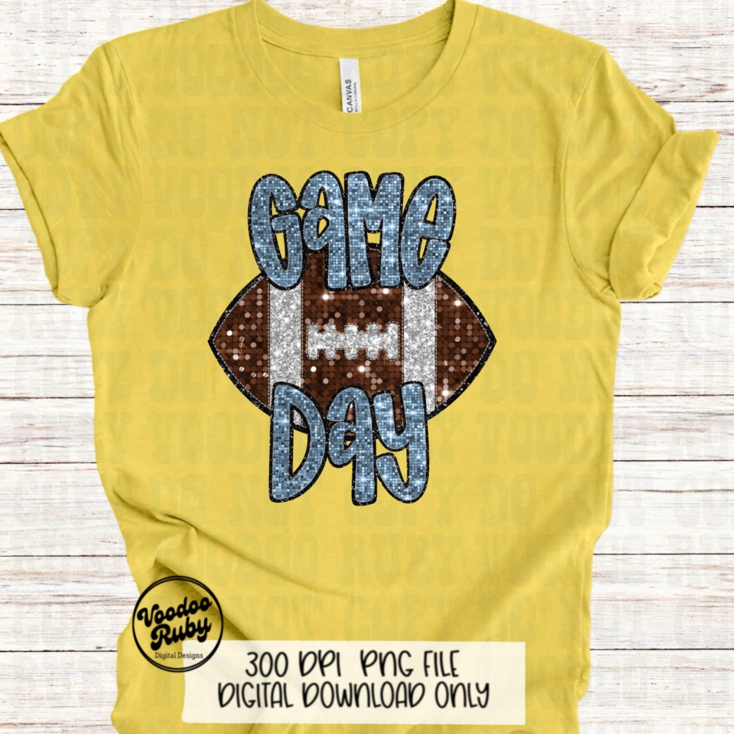 Football Game Day Blue Sequin PNG Design Sublimation Faux Embroidery Hand Drawn Digital Download Football Mascot PNG Glitter Printable DTF