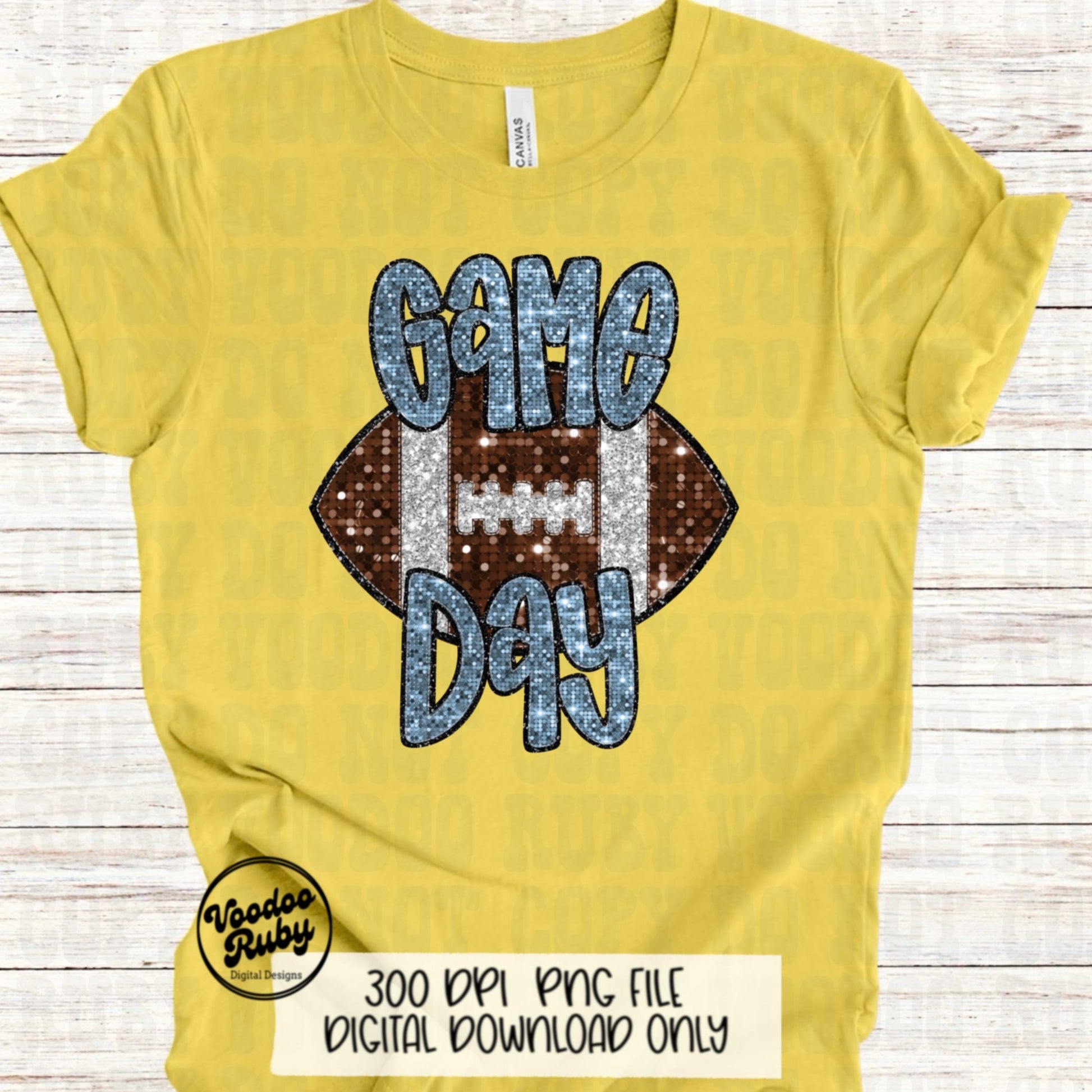 Football Game Day Blue Sequin PNG Design Sublimation Faux Embroidery Hand Drawn Digital Download Football Mascot PNG Glitter Printable DTF