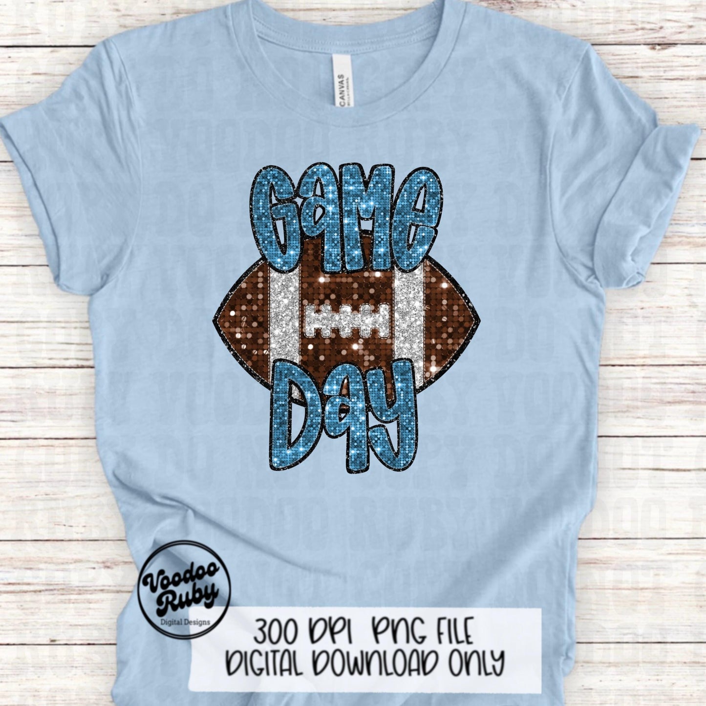 Football Game Day Blue Sequin PNG Design Sublimation Faux Embroidery Hand Drawn Digital Download Football Mascot PNG Glitter Printable DTF