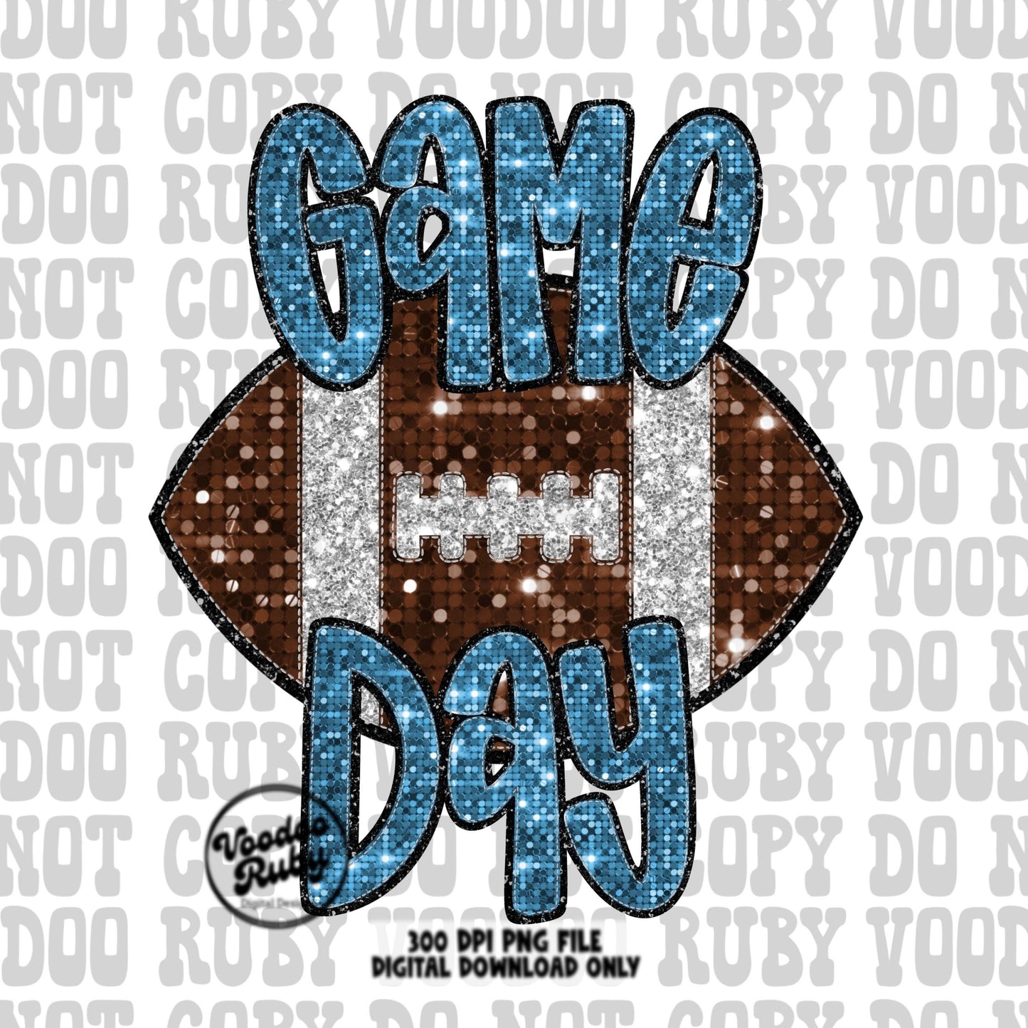 Football Game Day Blue Sequin PNG Design Sublimation Faux Embroidery Hand Drawn Digital Download Football Mascot PNG Glitter Printable DTF