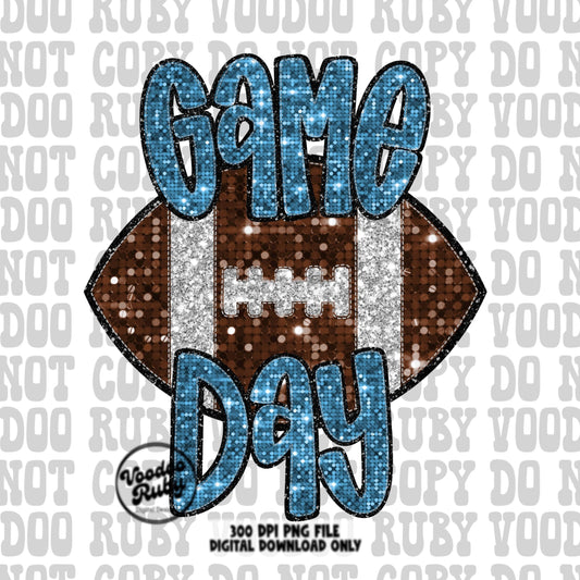 Football Game Day Blue Sequin PNG Design Sublimation Faux Embroidery Hand Drawn Digital Download Football Mascot PNG Glitter Printable DTF