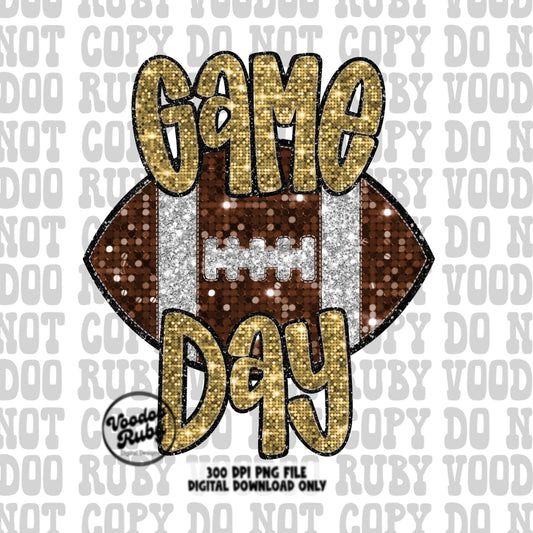 Football Game Day Gold Sequin PNG Design Sublimation Faux Embroidery Hand Drawn Digital Download Football Mascot PNG Glitter Printable DTF