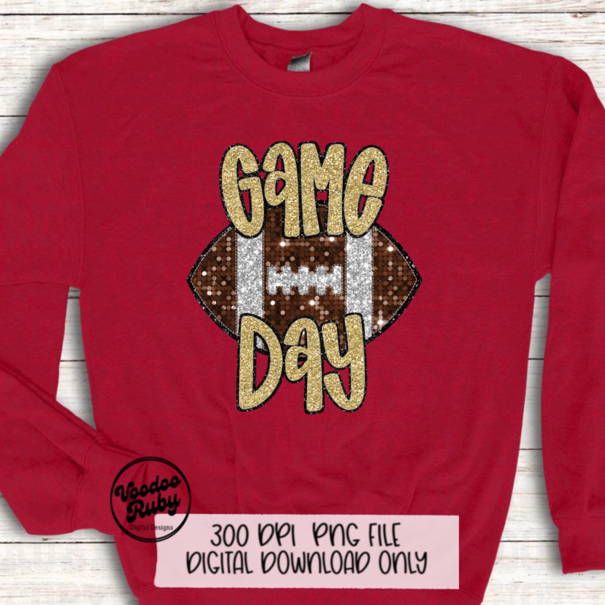 Football Game Day Gold Glitter PNG Design Sublimation Faux Embroidery Hand Drawn Digital Download Football Mascot PNG Sequin Printable DTF