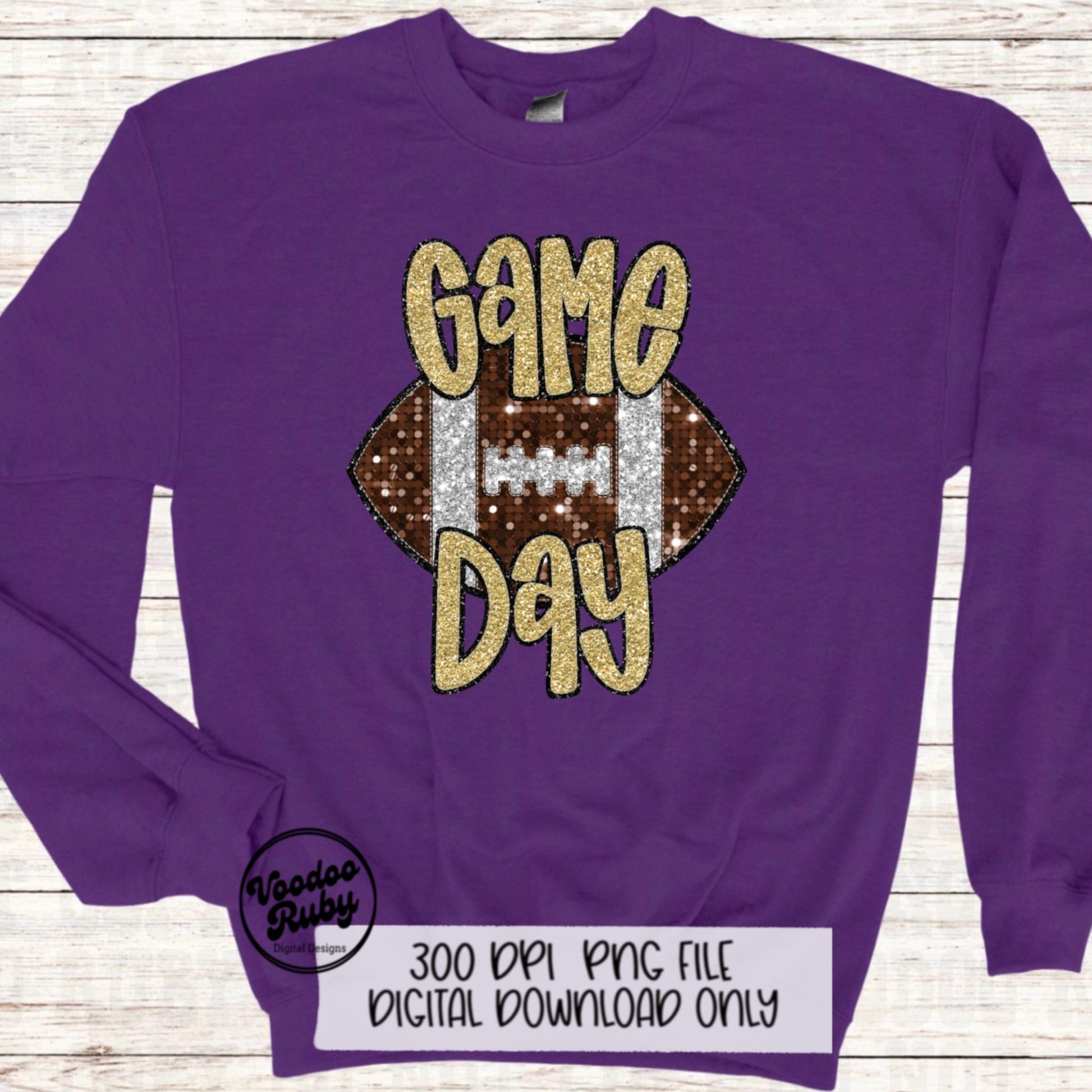 Football Game Day Gold Glitter PNG Design Sublimation Faux Embroidery Hand Drawn Digital Download Football Mascot PNG Sequin Printable DTF