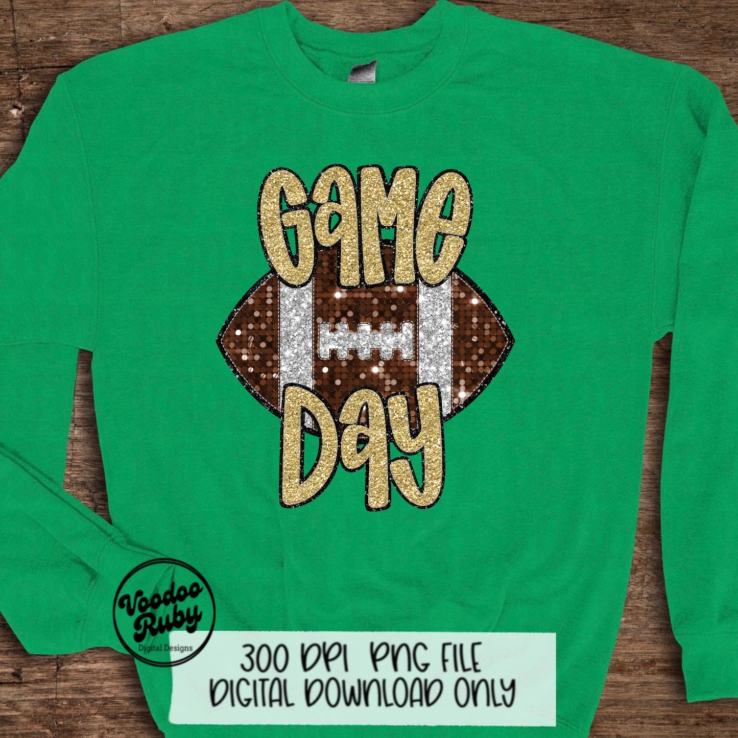 Football Game Day Gold Glitter PNG Design Sublimation Faux Embroidery Hand Drawn Digital Download Football Mascot PNG Sequin Printable DTF