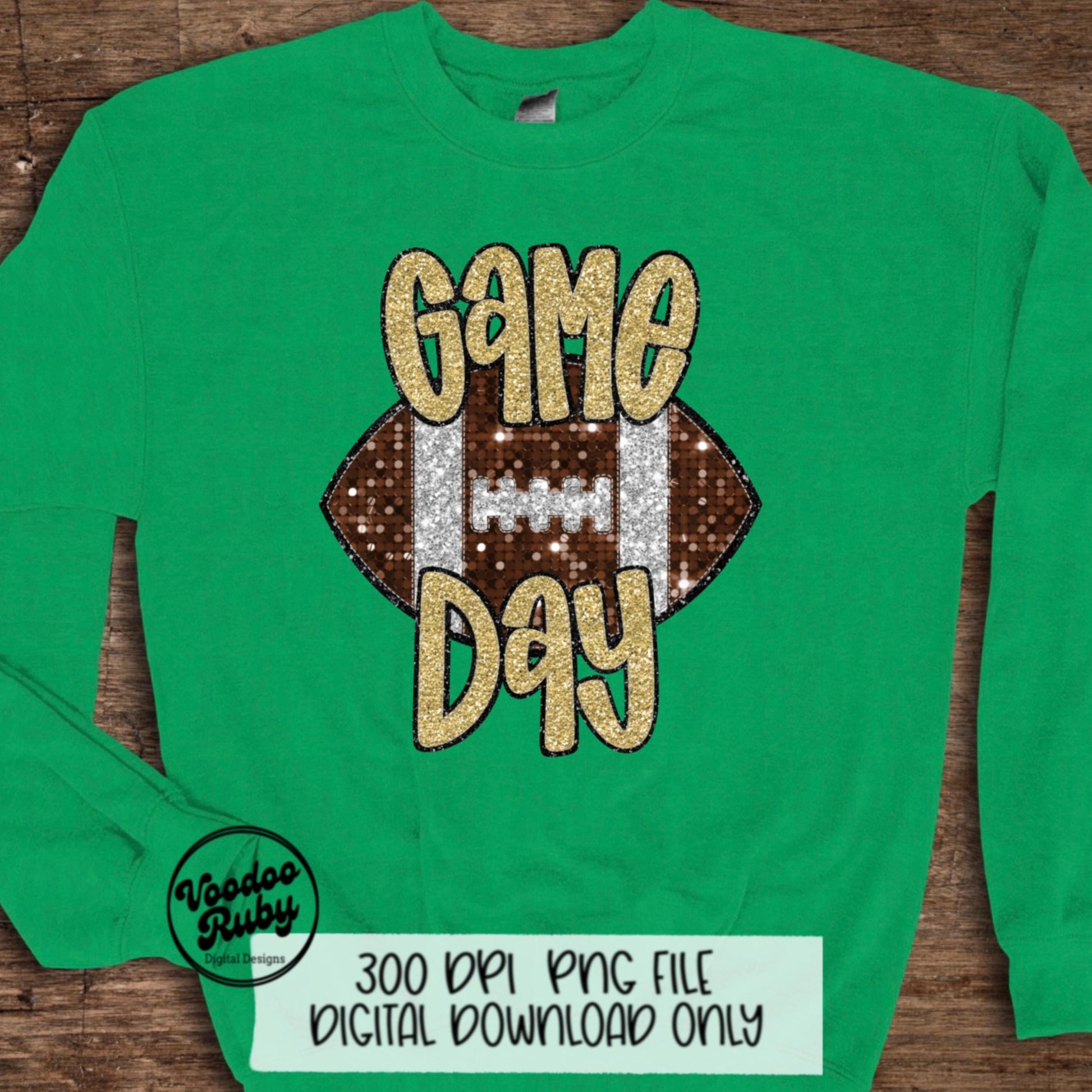 Football Game Day Gold Glitter PNG Design Sublimation Faux Embroidery Hand Drawn Digital Download Football Mascot PNG Sequin Printable DTF