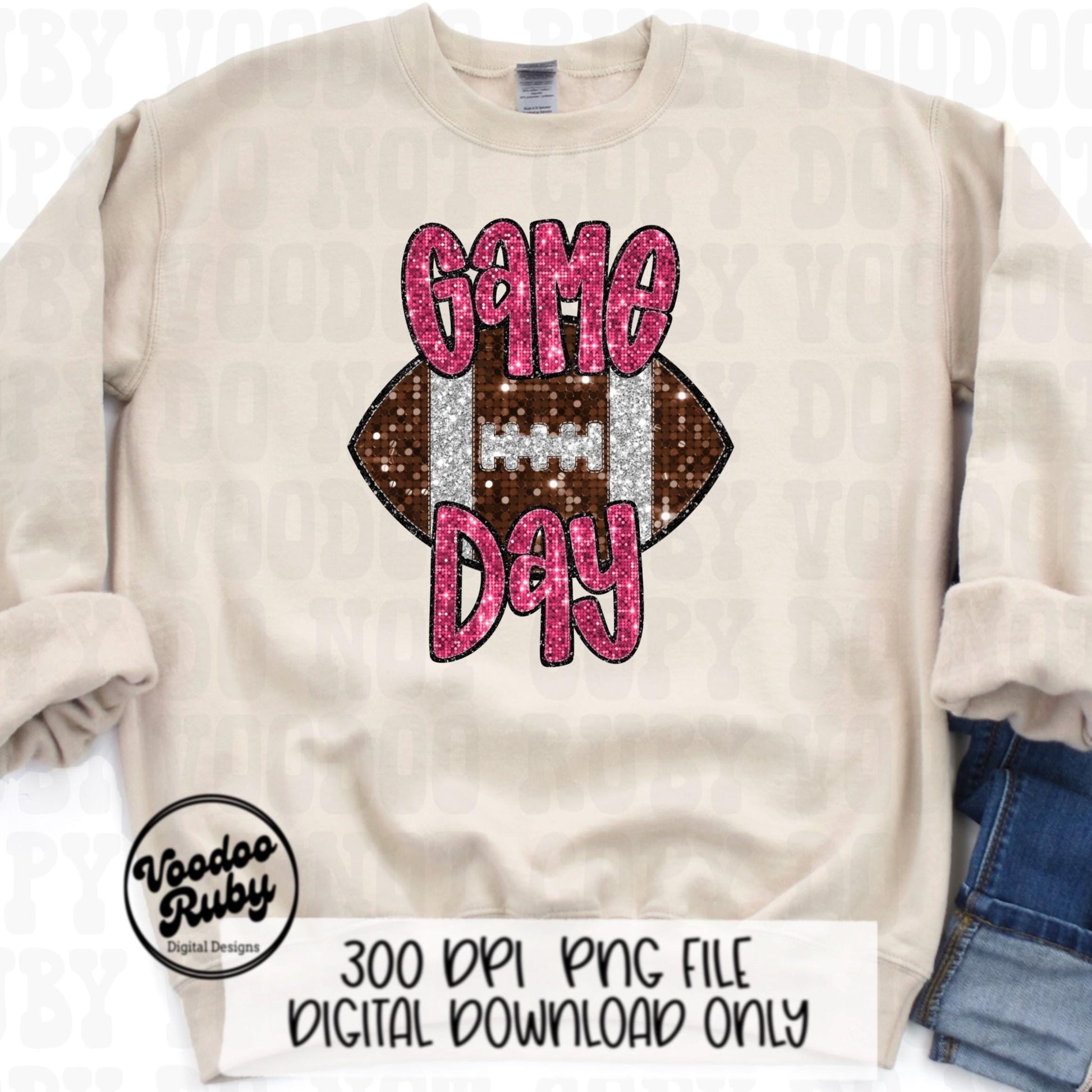 Football Game Day Pink Sequin PNG Design Sublimation Faux Embroidery Hand Drawn Digital Download Pink Out Football Mascot Pink October PNG