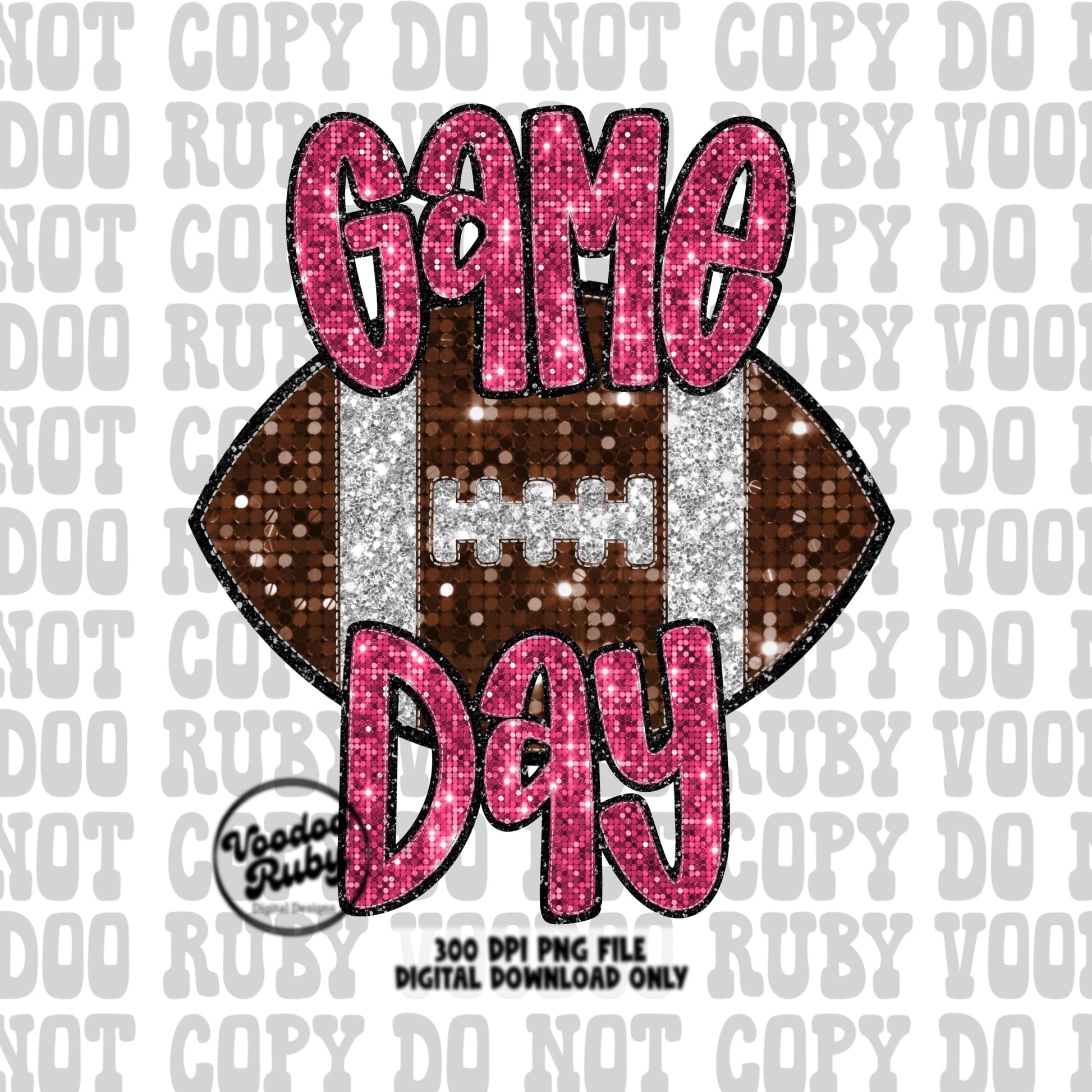 Football Game Day Pink Sequin PNG Design Sublimation Faux Embroidery Hand Drawn Digital Download Pink Out Football Mascot Pink October PNG