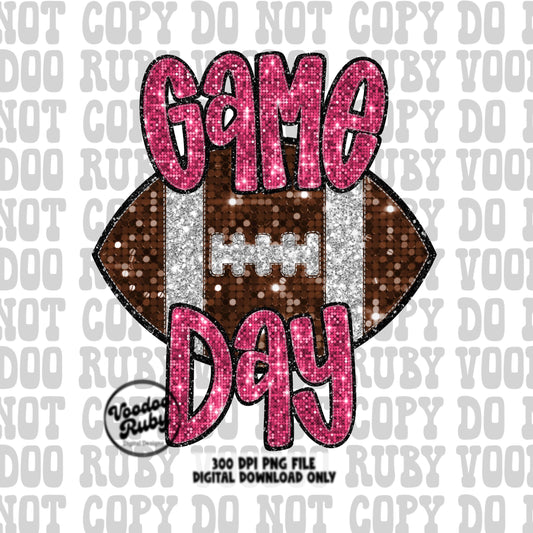 Football Game Day Pink Sequin PNG Design Sublimation Faux Embroidery Hand Drawn Digital Download Pink Out Football Mascot Pink October PNG