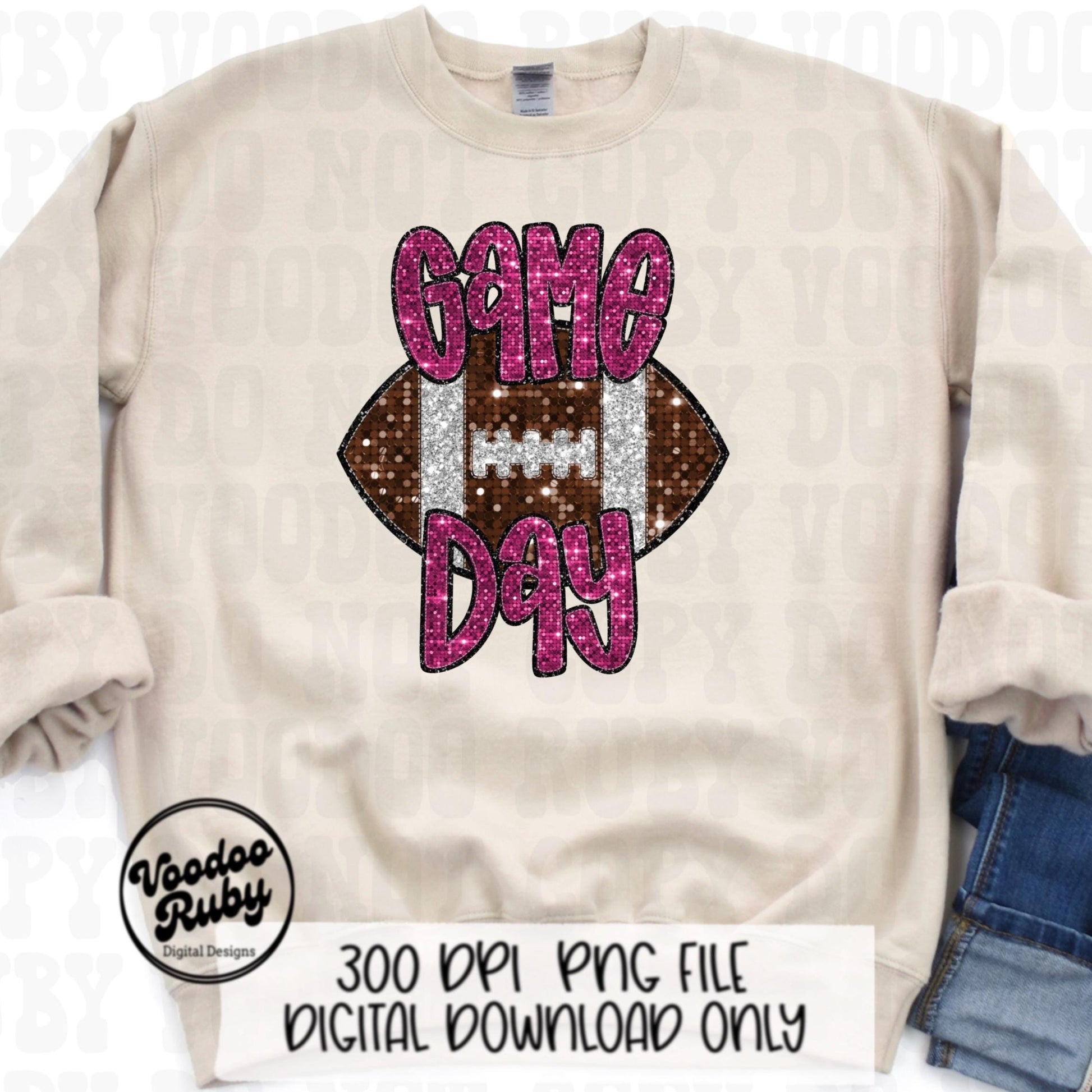 Football Game Day Pink Sequin PNG Design Sublimation Faux Embroidery Hand Drawn Digital Download Pink Out Football Mascot Pink October PNG