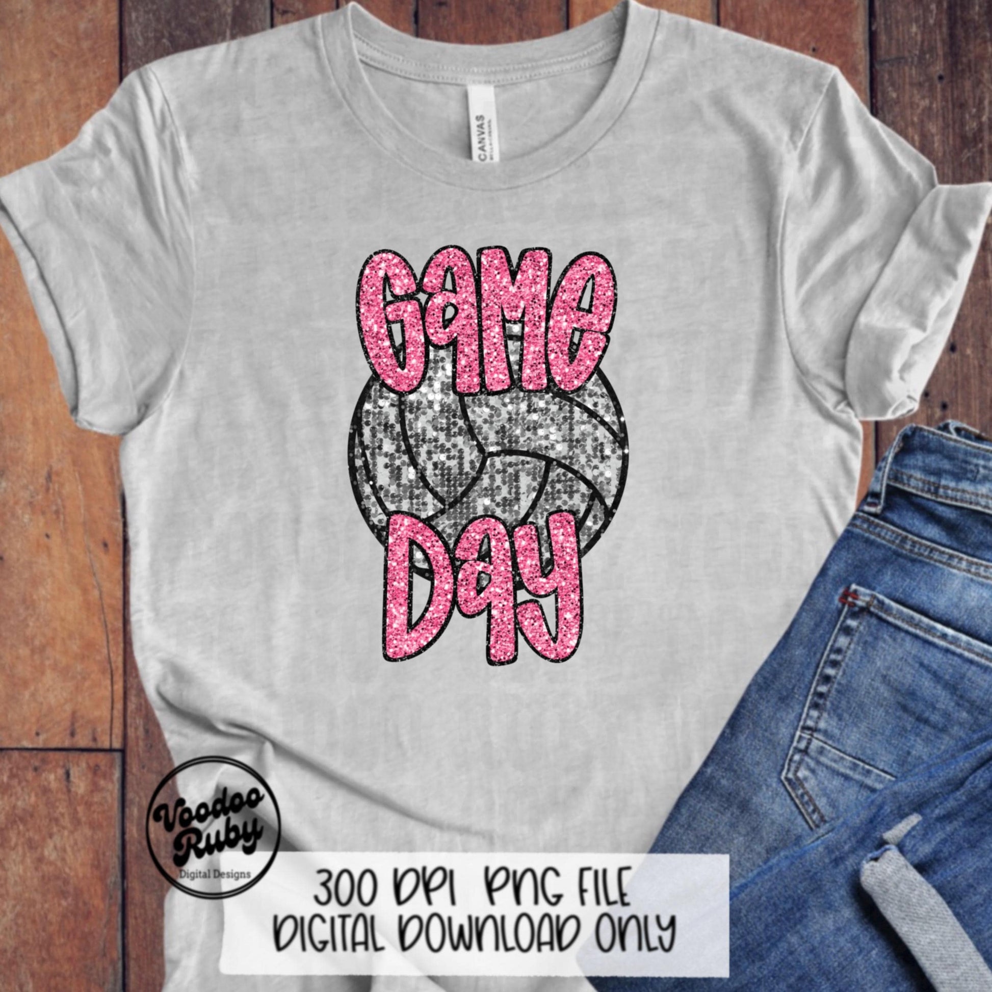 Volleyball Game Day Pink Sequin PNG Design Sublimation Faux Embroidery Hand Drawn Digital Download Pink Out Volleyball Mascot Pink October