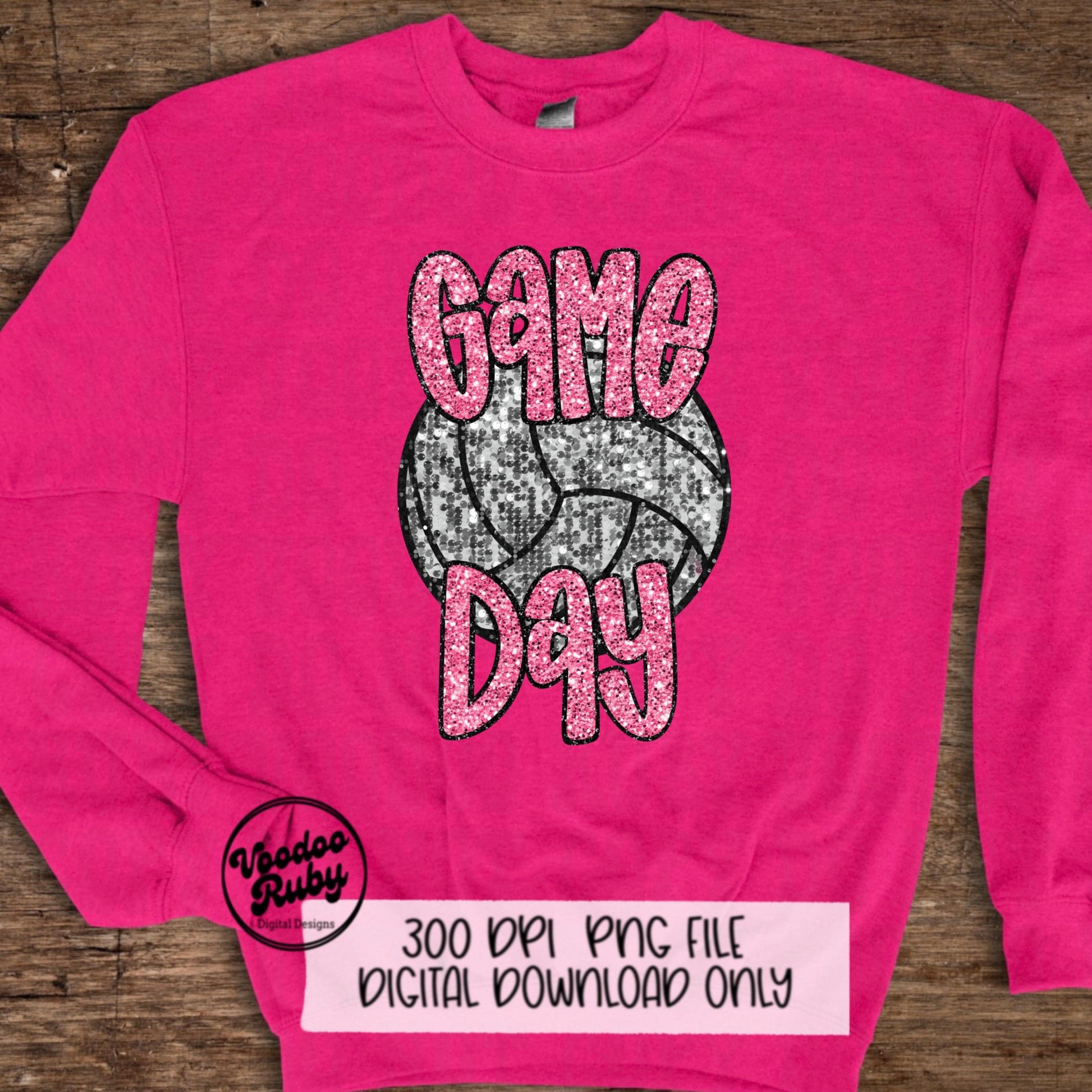 Volleyball Game Day Pink Sequin PNG Design Sublimation Faux Embroidery Hand Drawn Digital Download Pink Out Volleyball Mascot Pink October