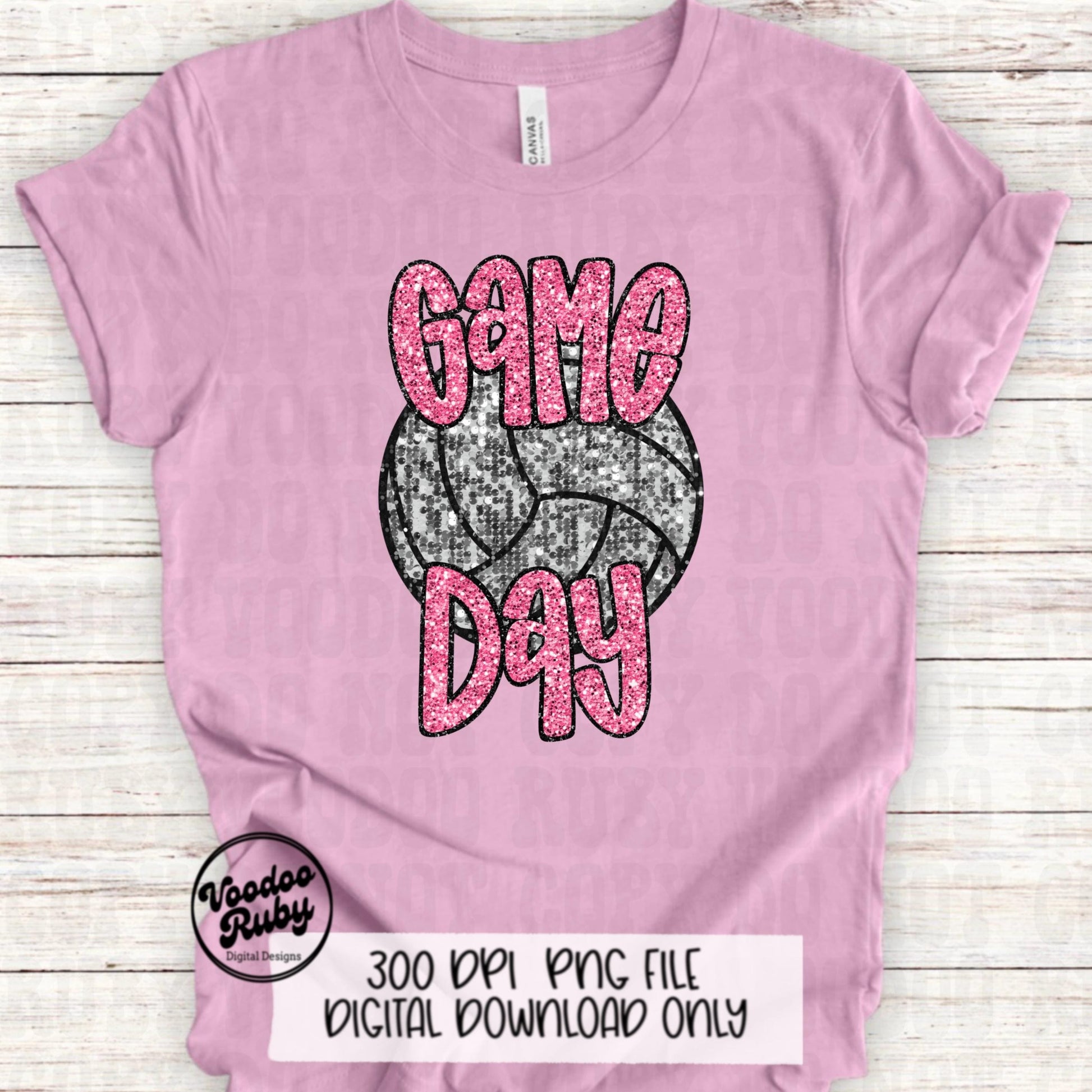 Volleyball Game Day Pink Sequin PNG Design Sublimation Faux Embroidery Hand Drawn Digital Download Pink Out Volleyball Mascot Pink October