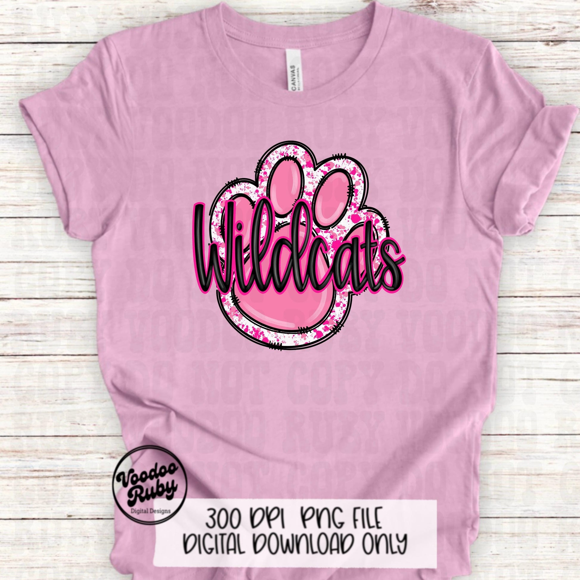 Pink Wildcats PNG Design Sublimation Hand Drawn Digital Download Pink Football PNG Pink Paw Print Pink October DTF Printable Mascot Clip Art