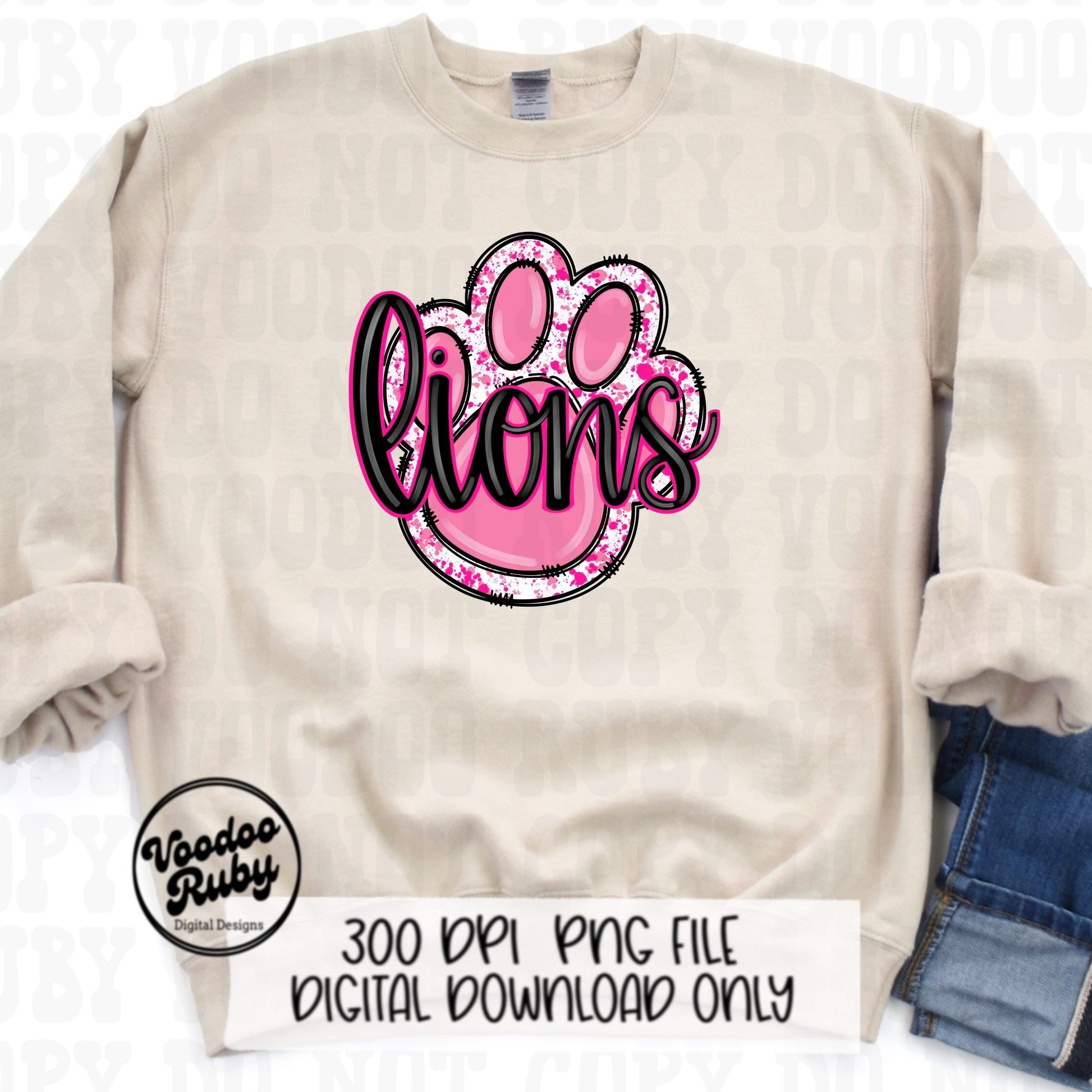 Pink Lions PNG Design Sublimation Hand Drawn Digital Download Pink Football PNG Pink Paw Pink October DTF Printable Mascot png Clip Art