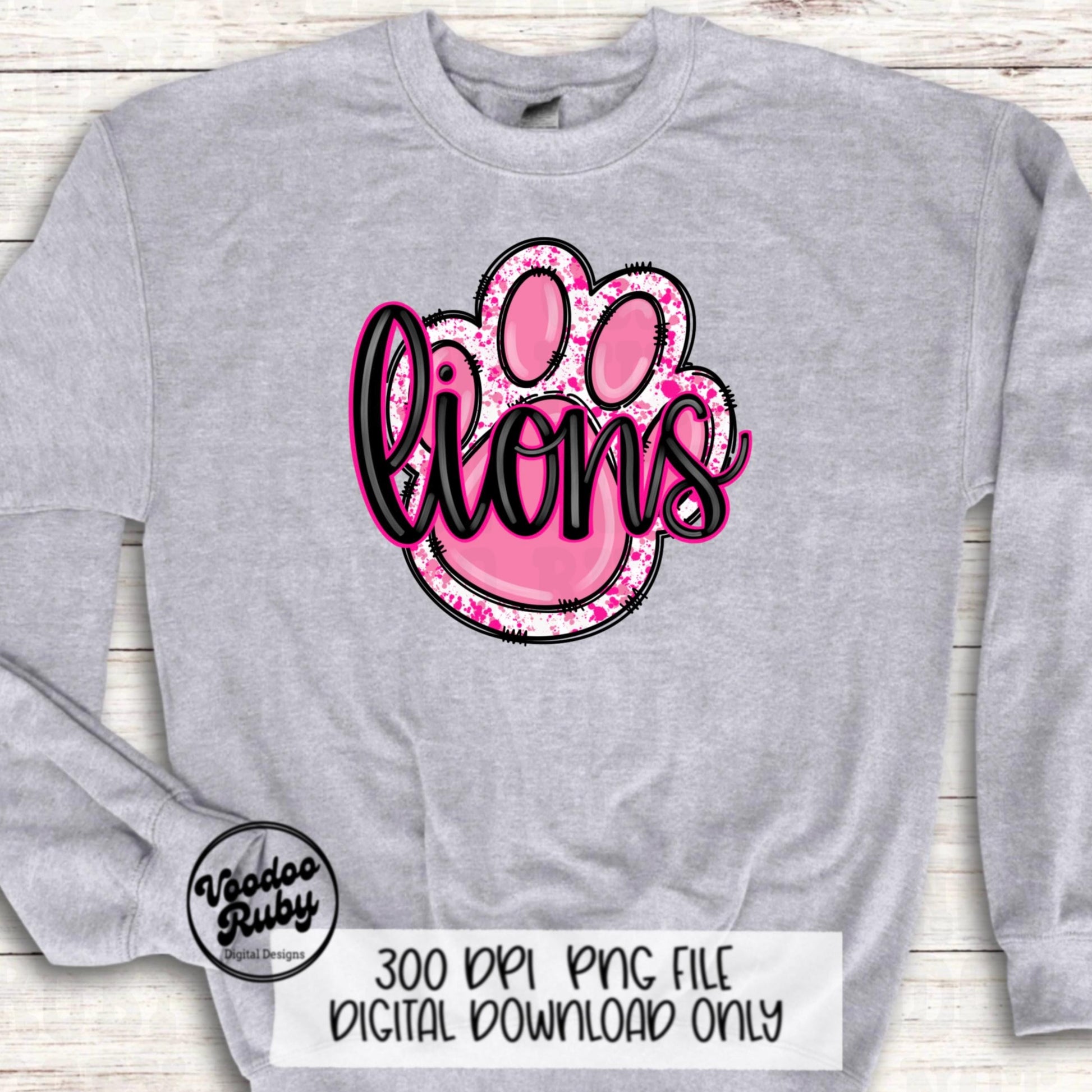 Pink Lions PNG Design Sublimation Hand Drawn Digital Download Pink Football PNG Pink Paw Pink October DTF Printable Mascot png Clip Art