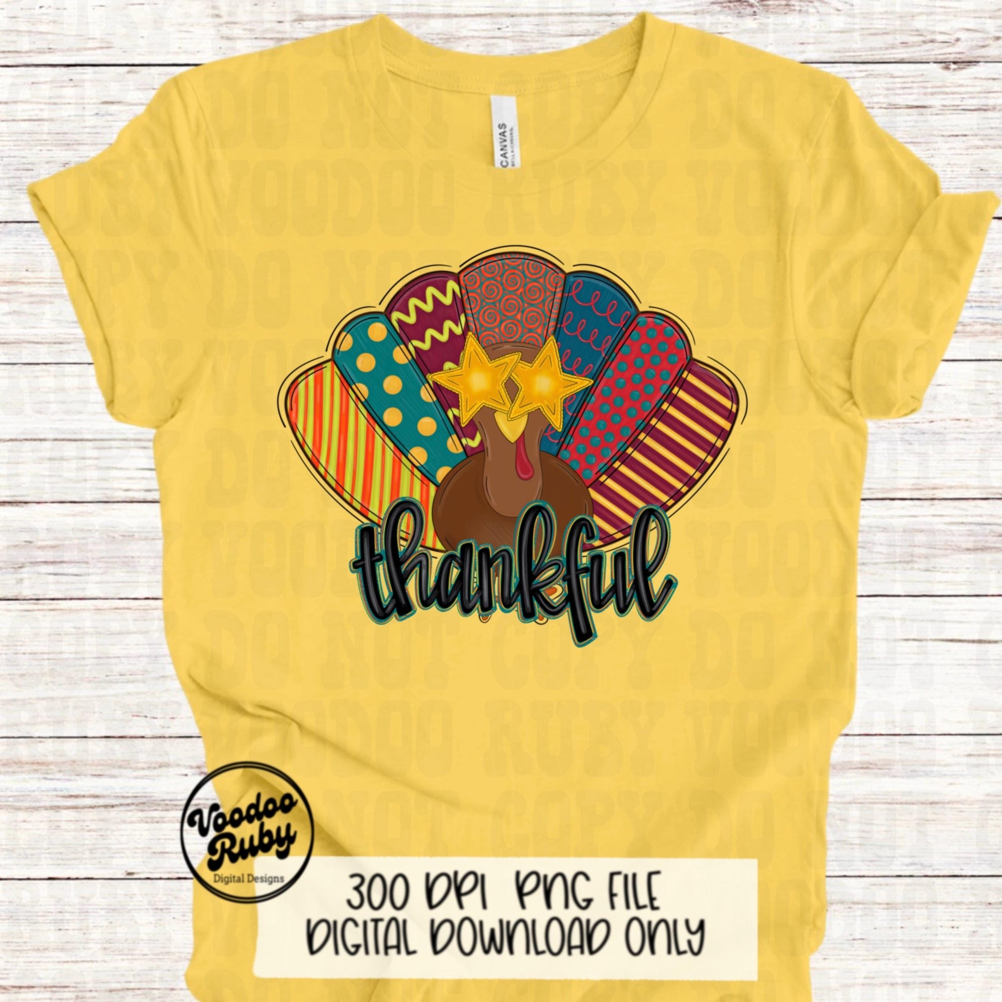 Thankful PNG Turkey Design Sublimation Hand Drawn Digital Download Preppy Turkey PNG Colorful Thanksgiving DTF Printable Thankful Clip Art