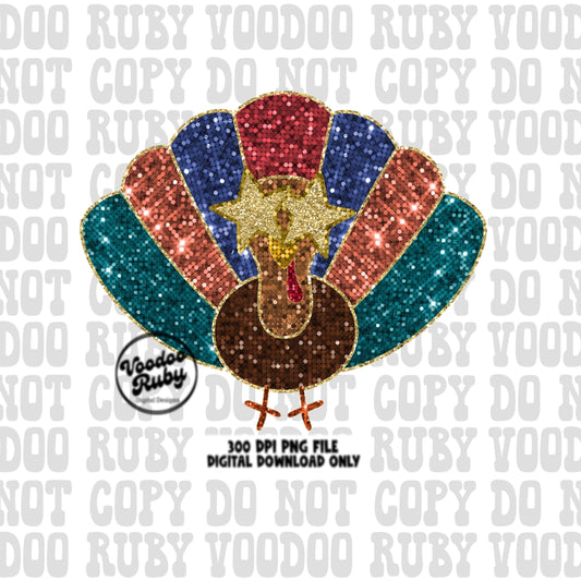 Sequin Turkey PNG Design Thanksgiving PNG Hand Drawn Digital Download Thankful PNG Happy Thanksgiving Turkey dtf printable Faux Sequins