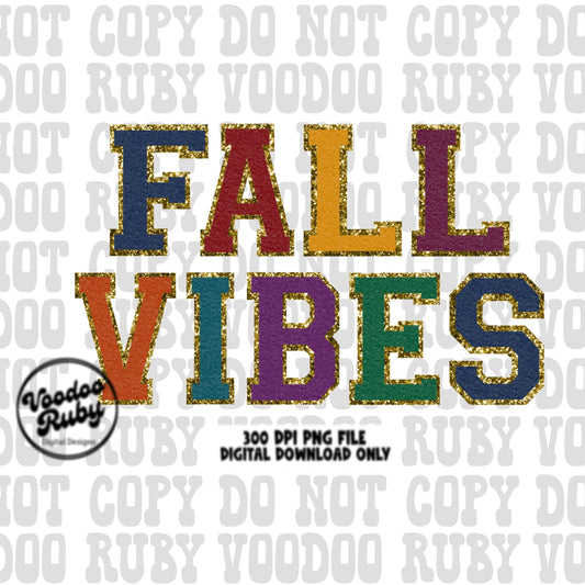 Fall Vibes PNG Design Chenille Letter Patches Digital Downlod Faux Embroidery png DTF Printable Happy Thanksgiving png