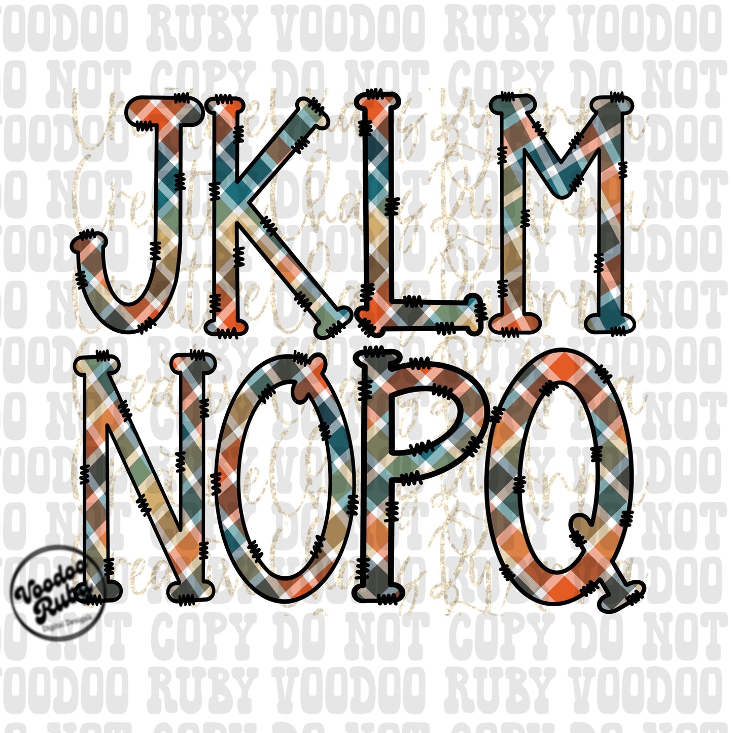 Thanksgiving Plaid Alphabet PNG Bundle: Hand-Drawn Doodle Letters (Digital Download)