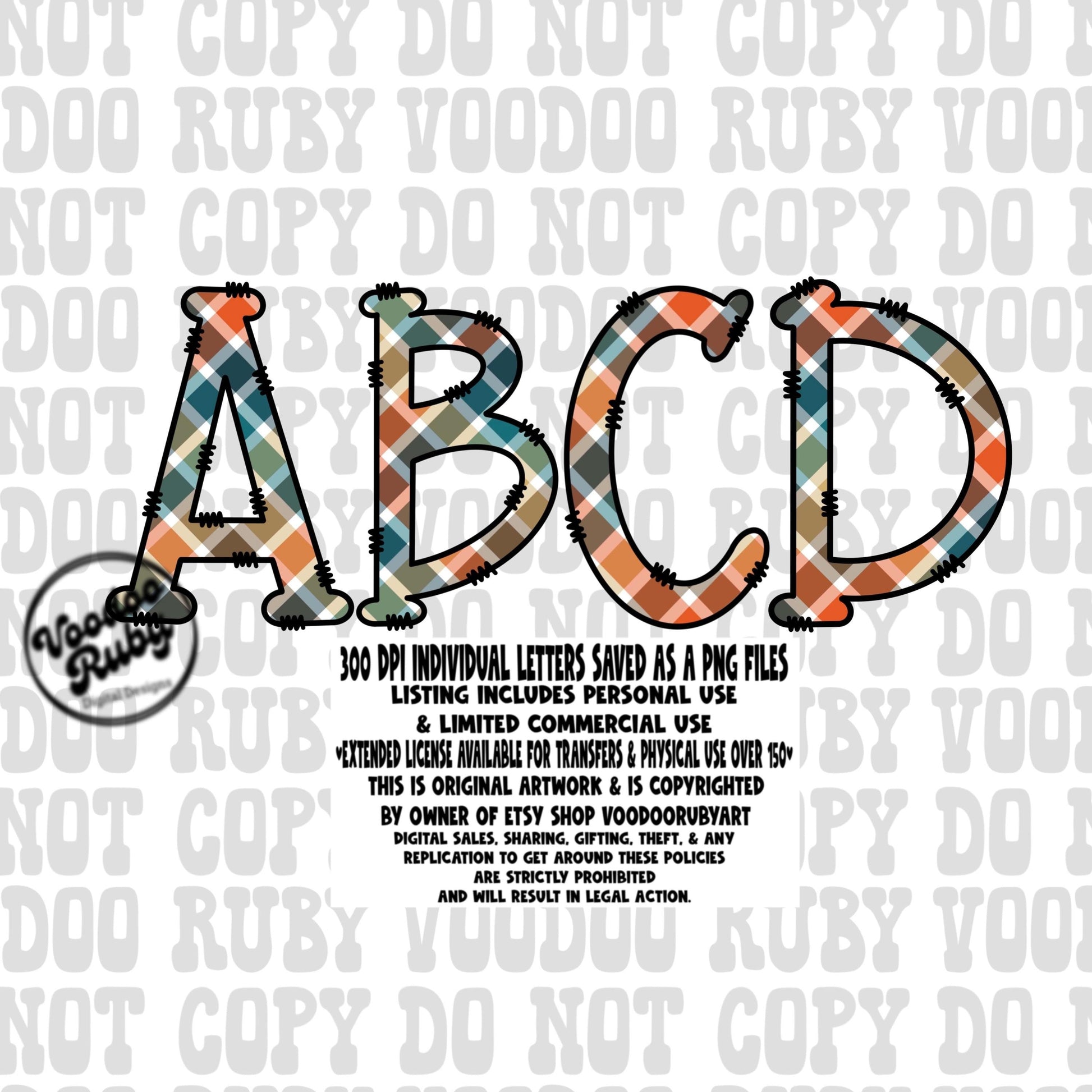 Thanksgiving Sublimation | Fall Alphabet PNG Bundle | Plaid PNG | Doodle Letters | Hand Drawn Alpha Pack Digital Download | Plaid Design