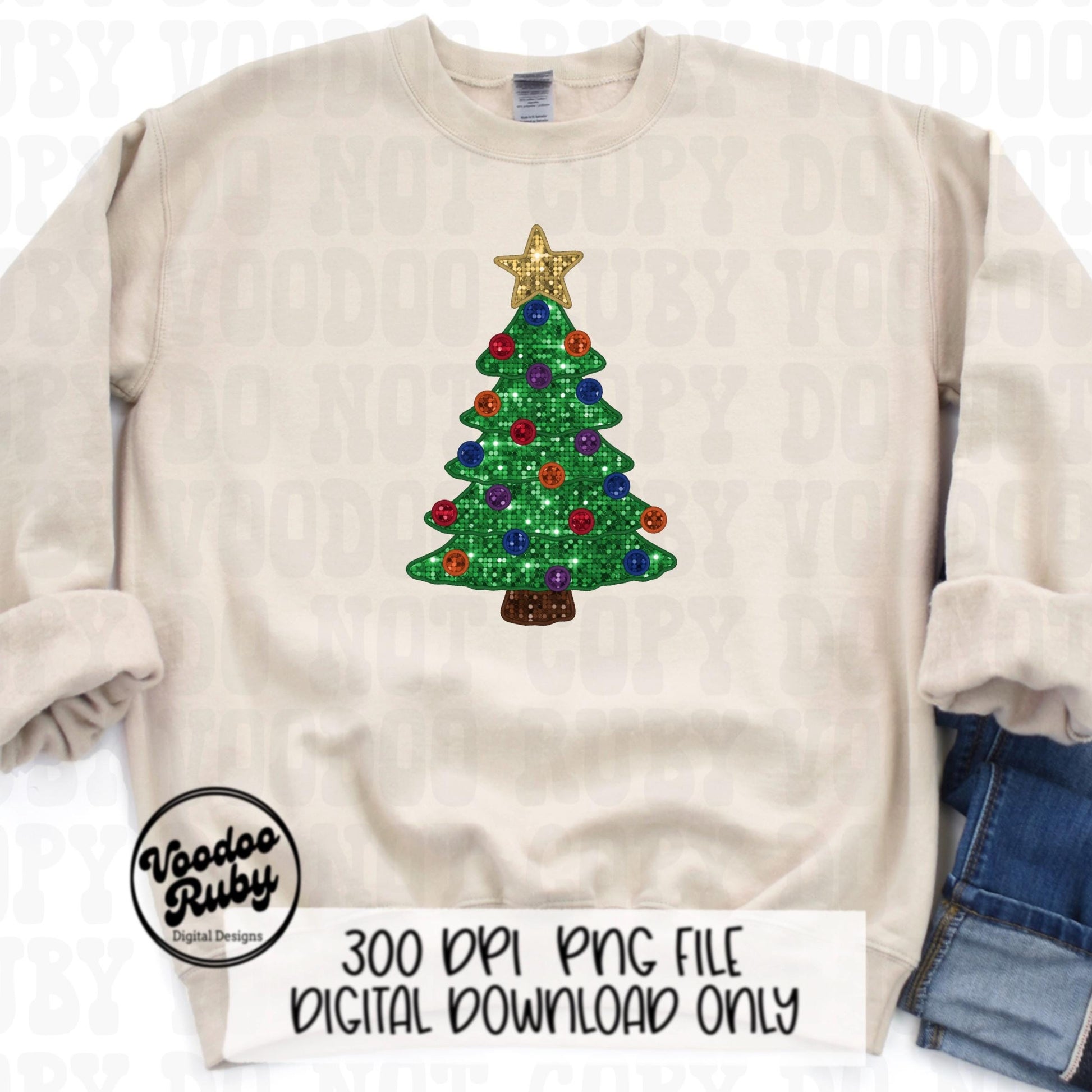 Sequin Christmas Tree PNG Design Sublimation Christmas Faux Embroidery PNG Faux Sequins Dtf Merry Christmas Digital Download Clip Art