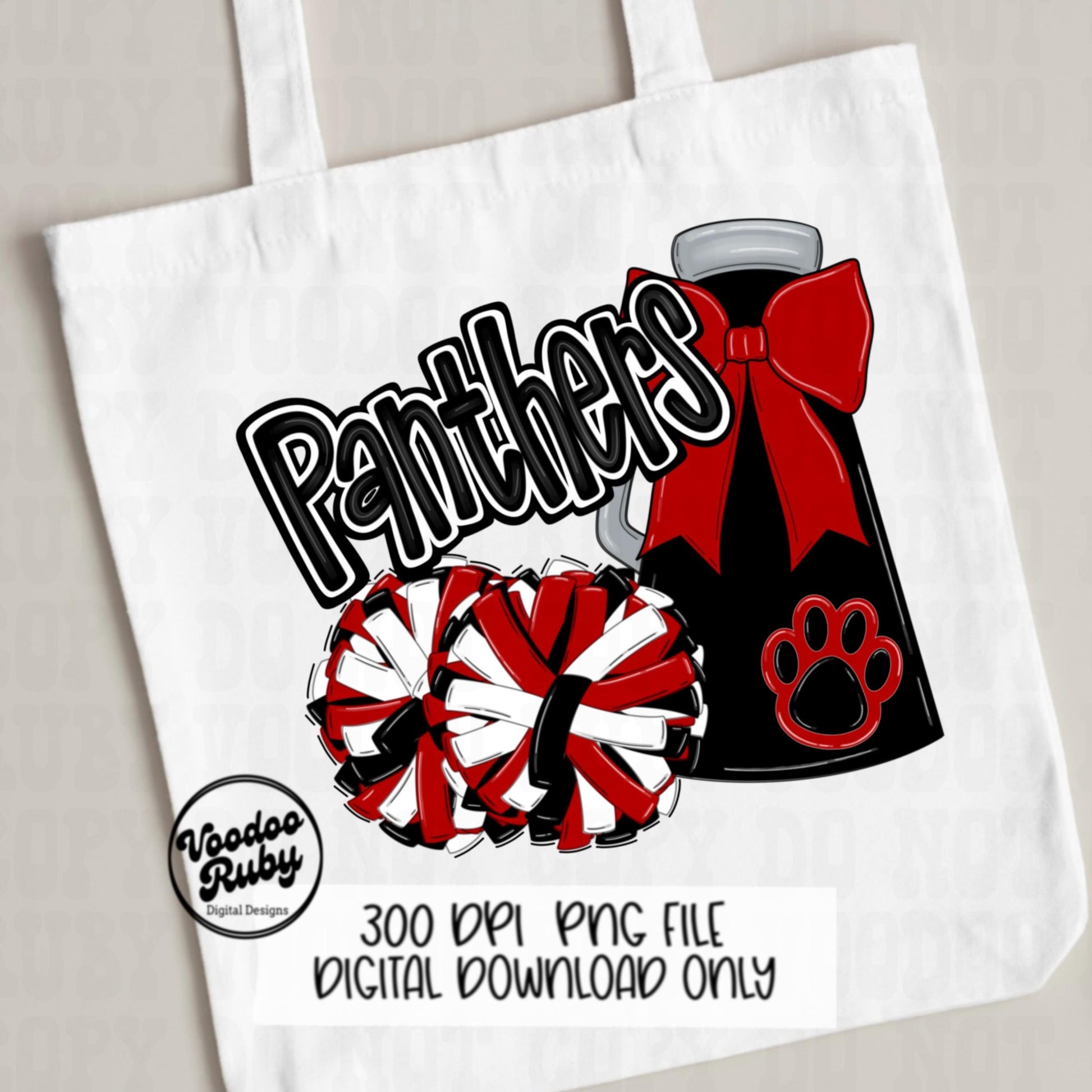 Red and Black Cheer PNG Design Sublimation Hand Drawn Digital Download Red Black Cheer Megaphone png Cheerleader Clip Art DTF Printable