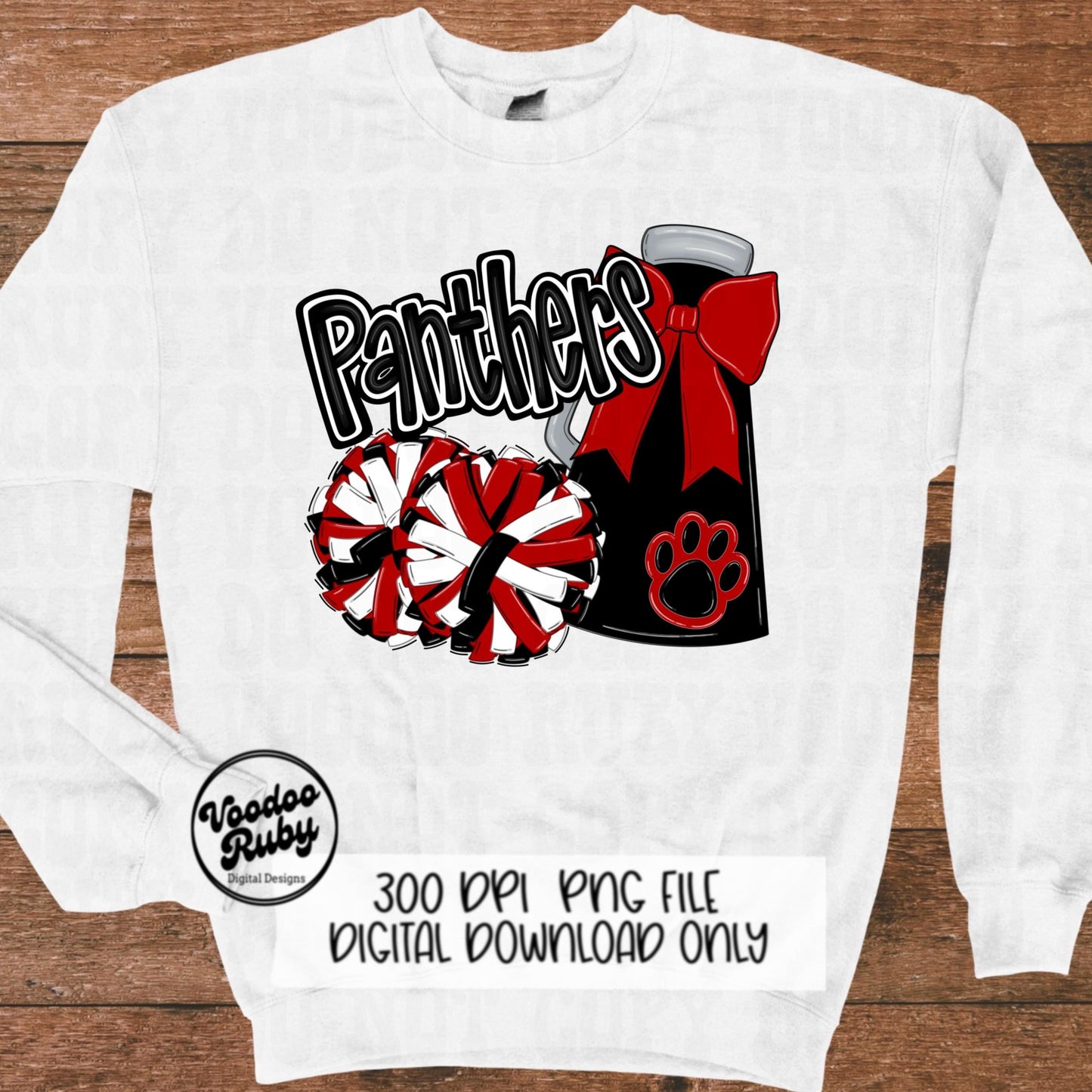 Red & Black Cheer Megaphone PNG: Hand-Drawn Cheerleader Clip Art (Digital Download