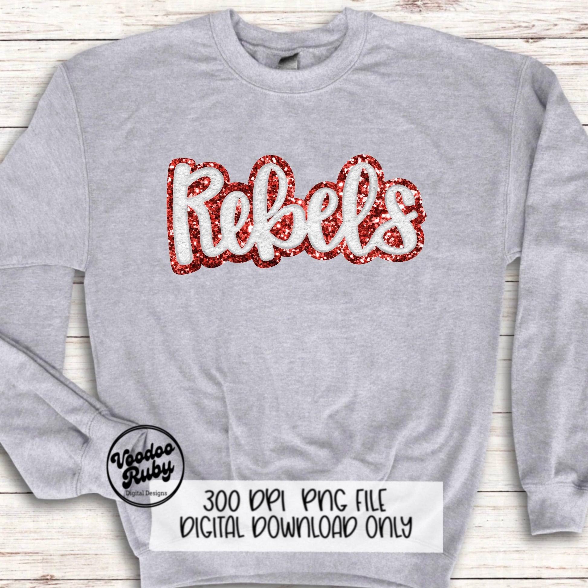 Rebels PNG Design Sublimation Hand Drawn Digital Download Faux Chenille PNG Red and White Football png Rebels DTF Printable Rebels Cheer