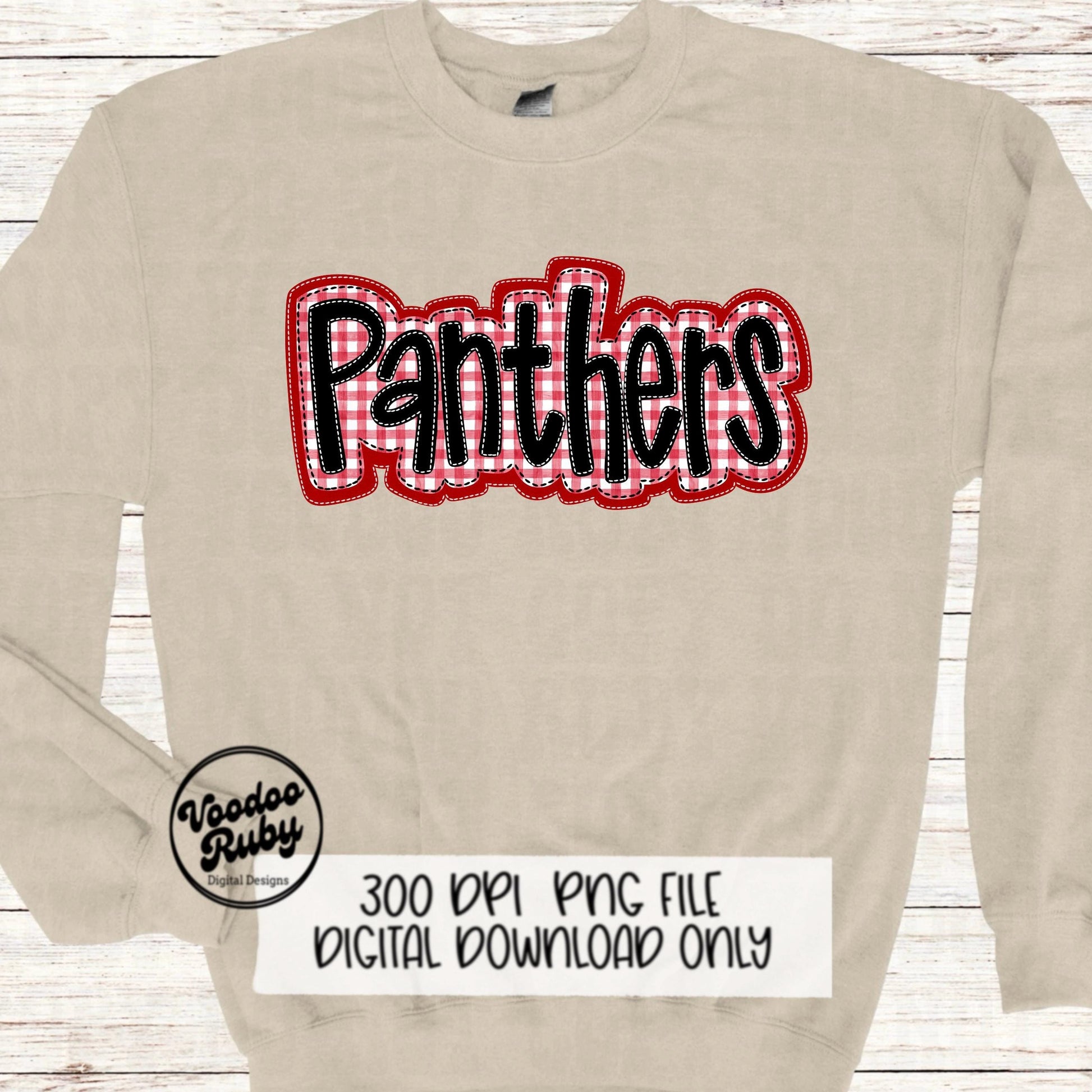 Panthers PNG Design Embroidery Faux Applique Hand Drawn Digital Download Sublimation Red Panthers DTF Printable Mascot Football
