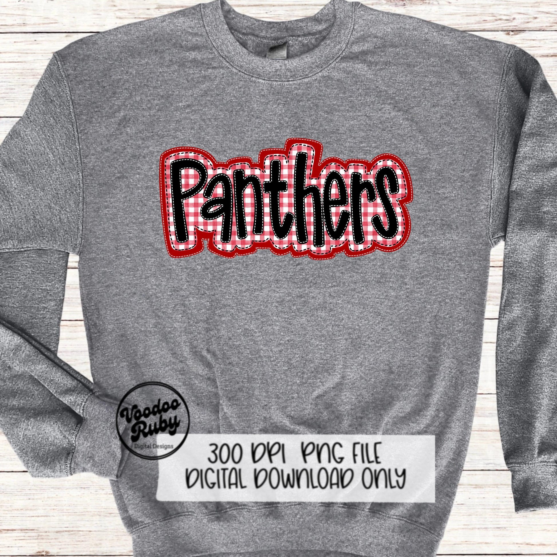 Panthers PNG Design Embroidery Faux Applique Hand Drawn Digital Download Sublimation Red Panthers DTF Printable Mascot Football
