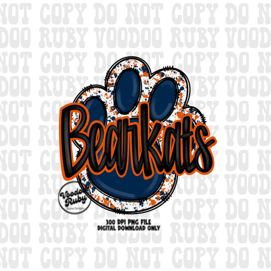 Bearkats PNG Design Hand Drawn Digital Download Football png Blue Orange Paw Print Sublimation png Bearkats Football DTF Printable Clip Art